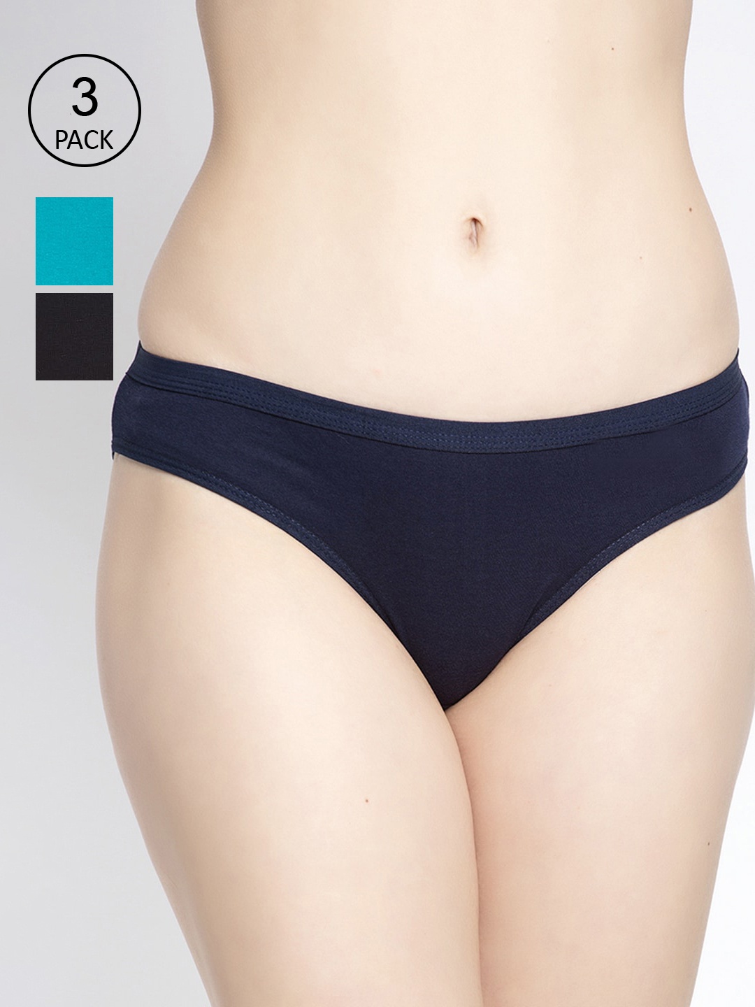 

GRACIT Pack of 3 Cotton Lycra Hipster Briefs LP35-01-17-20-S-Black::Navy::Turquiose