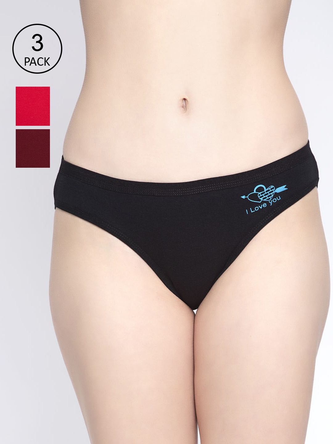 

GRACIT Women Set of 3 Black & Red Solid Cotton Hipster Briefs LP32-01-03-14-S