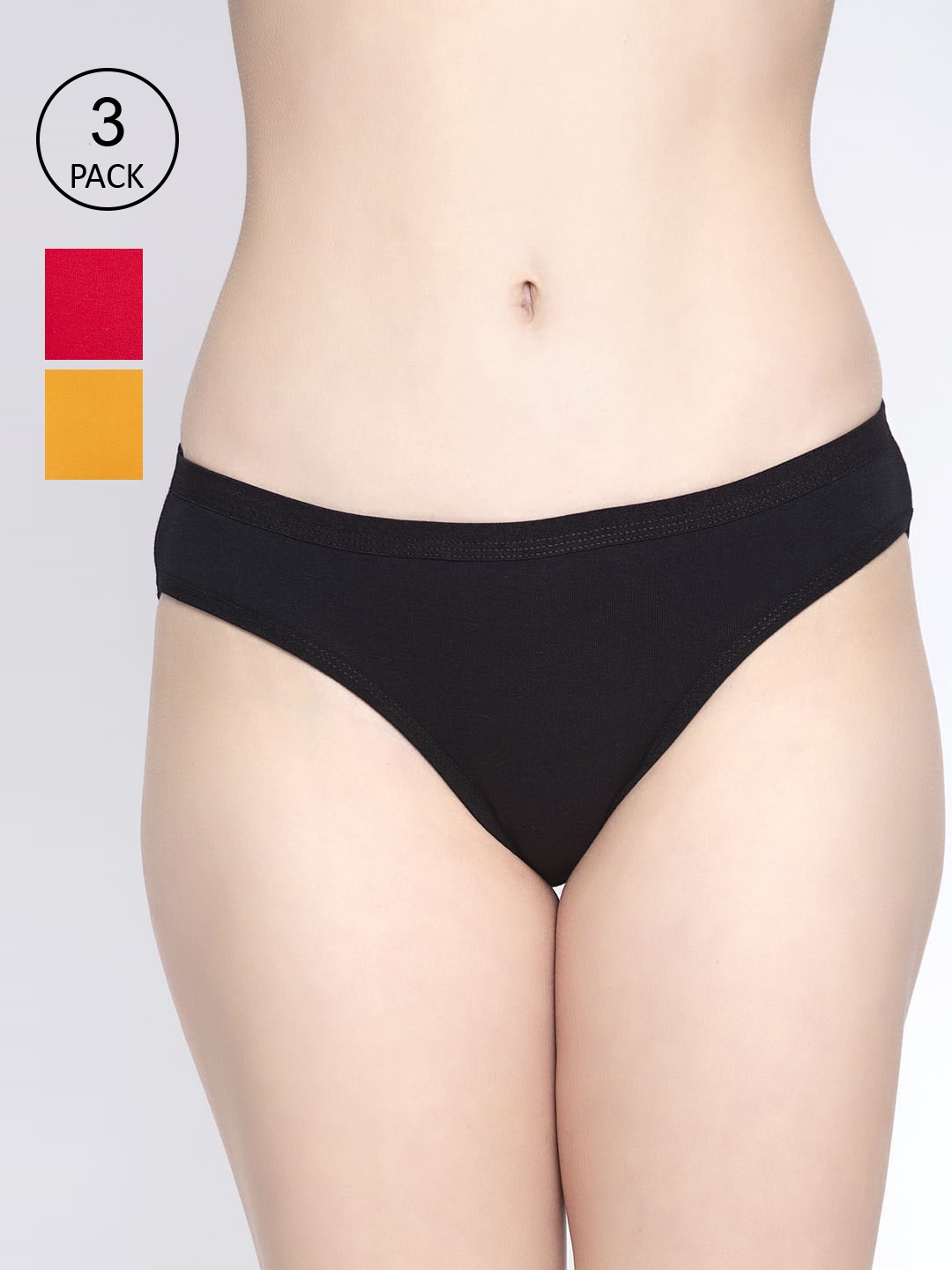 

GRACIT Women Red, Black & Gold Cotton Lycra Bikini Pack of 3