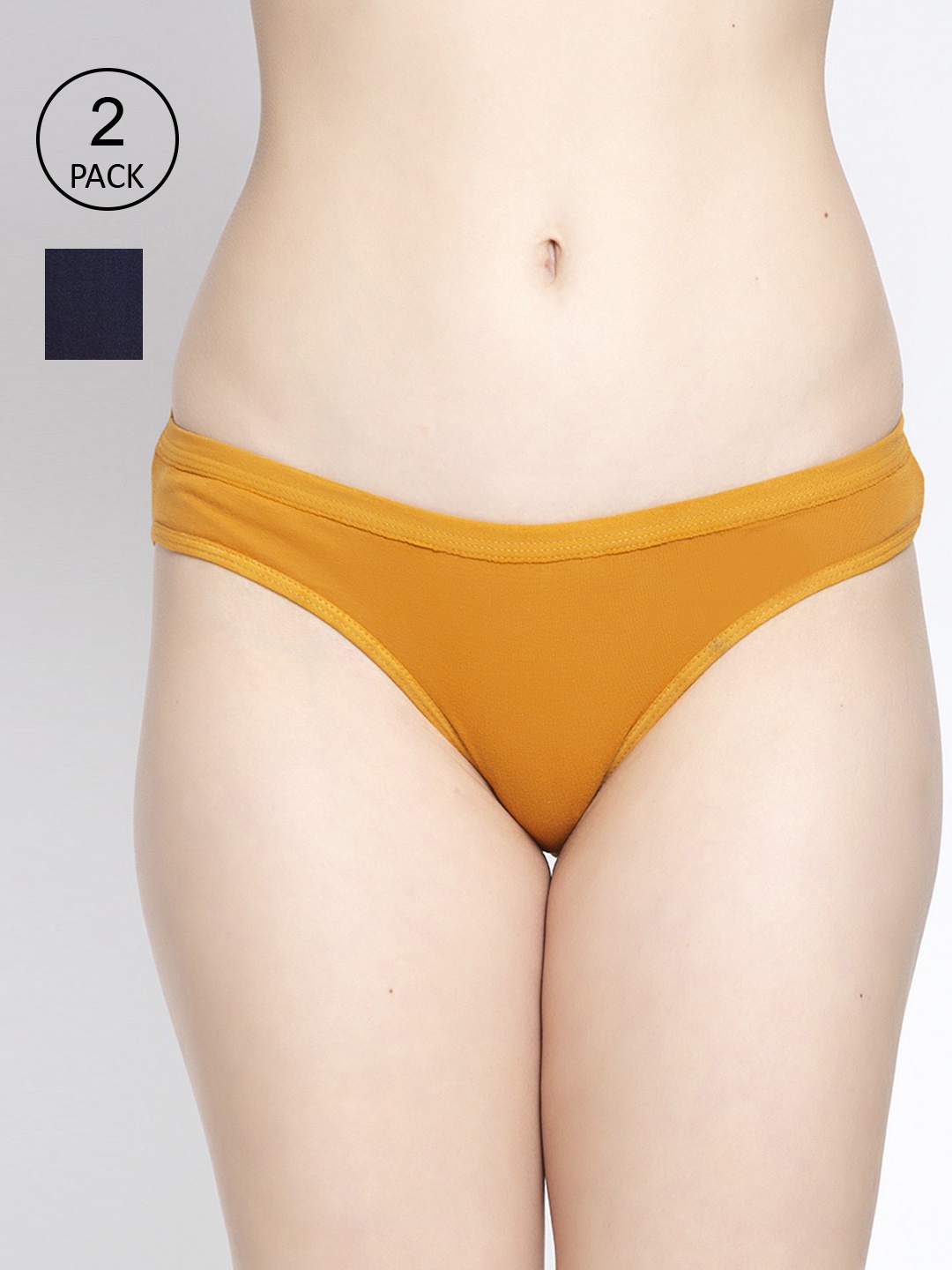 

GRACIT Women Pack of 2 Navy Blue & Mustard Yellow Solid Cotton Lycra Hipster Briefs