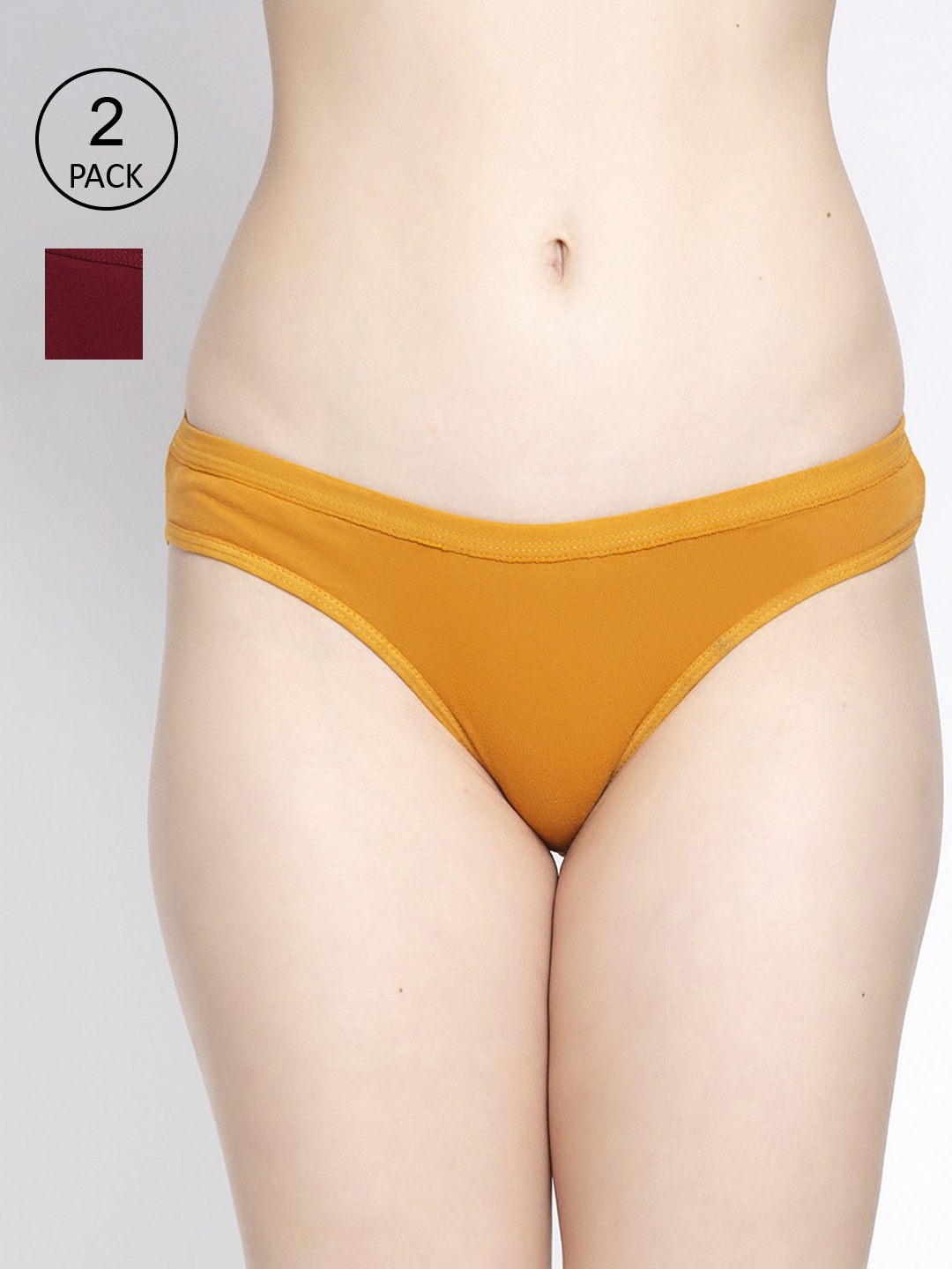 

GRACIT Women Pack of 2 Maroon & Mustard Yellow Solid Bikini LP35-14-26