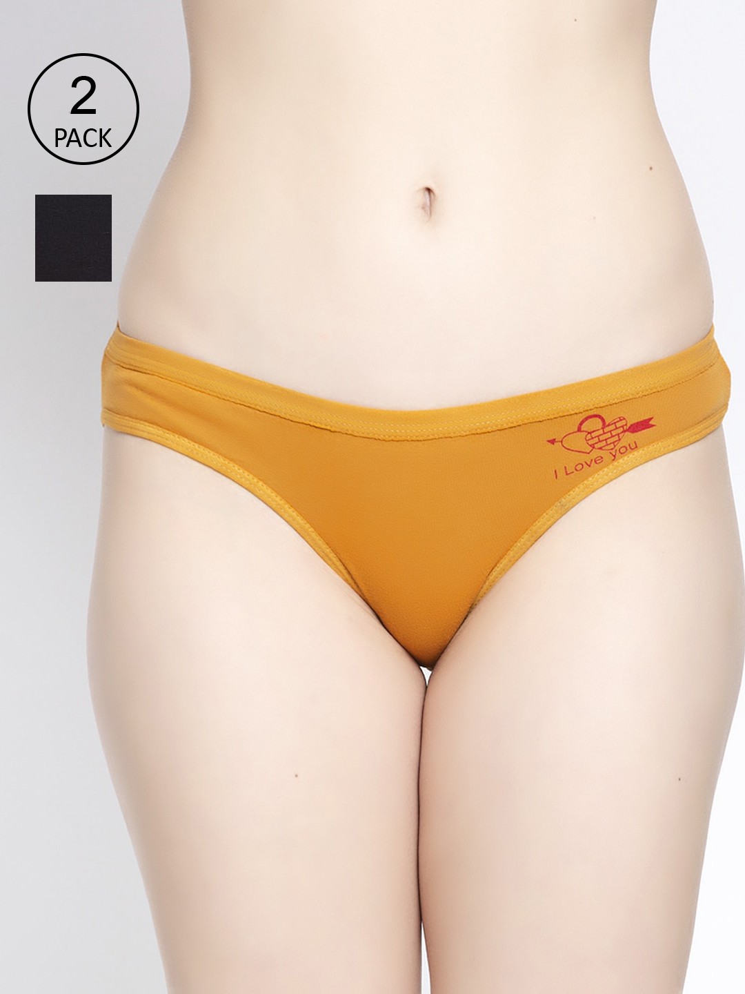 

GRACIT Women Pack of 2 Black & Mustard Yellow Printed Bikini Briefs LP32-01-26