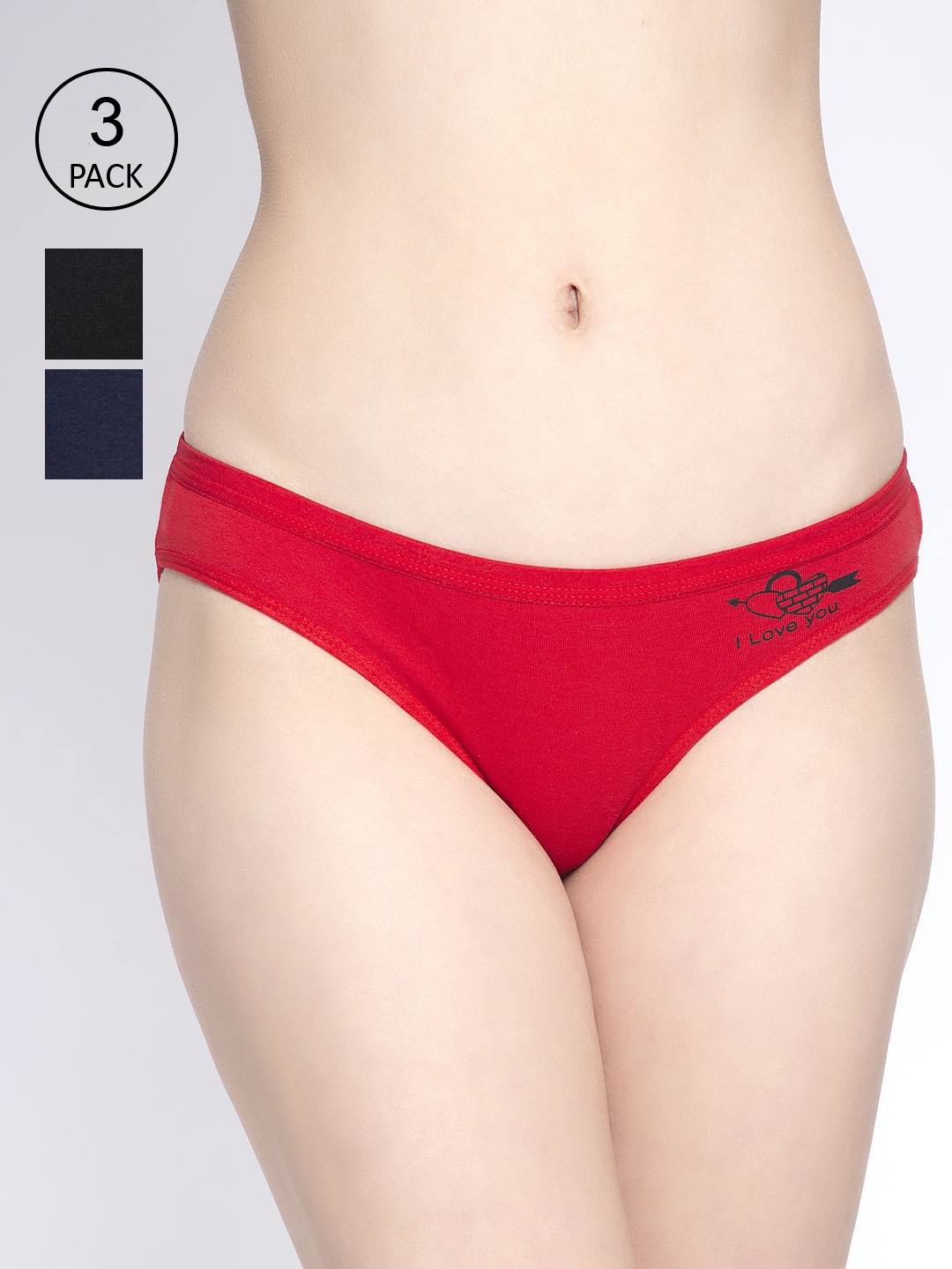 

GRACIT Women Pack of 3 Solid Hipster Briefs LP32-01-03-17-S-Black::Red::Navy