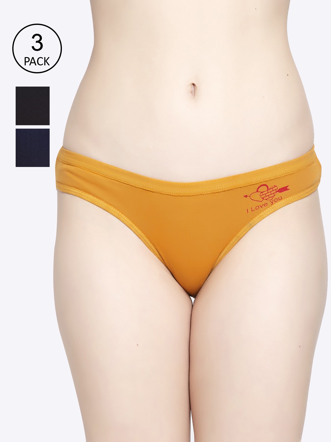 

GRACIT Women Pack of 3 Black & Mustard Yellow Solid Bikini LP32-01-17-26