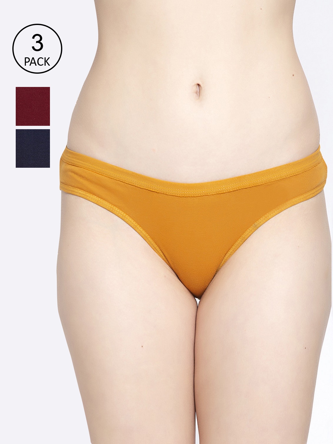 

GRACIT Women Maroon & Navy & Gold Briefs Pack of 3