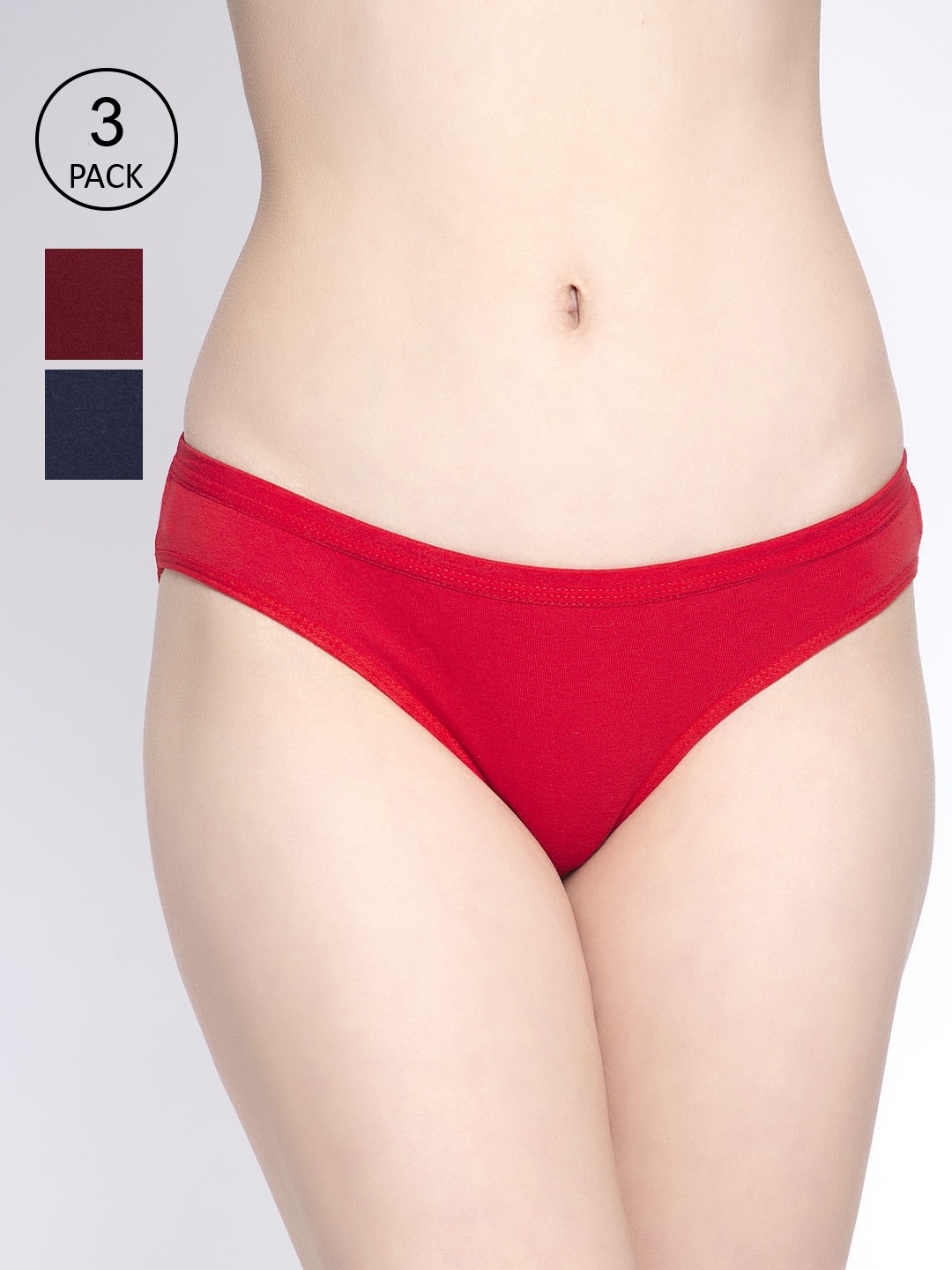 

GRACIT Women Pack of 3 Solid Hipster Briefs, Red