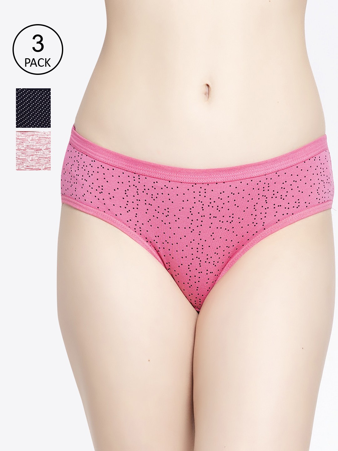 

GRACIT Women Pack Of 3 Printed Hipster Briefs, Black