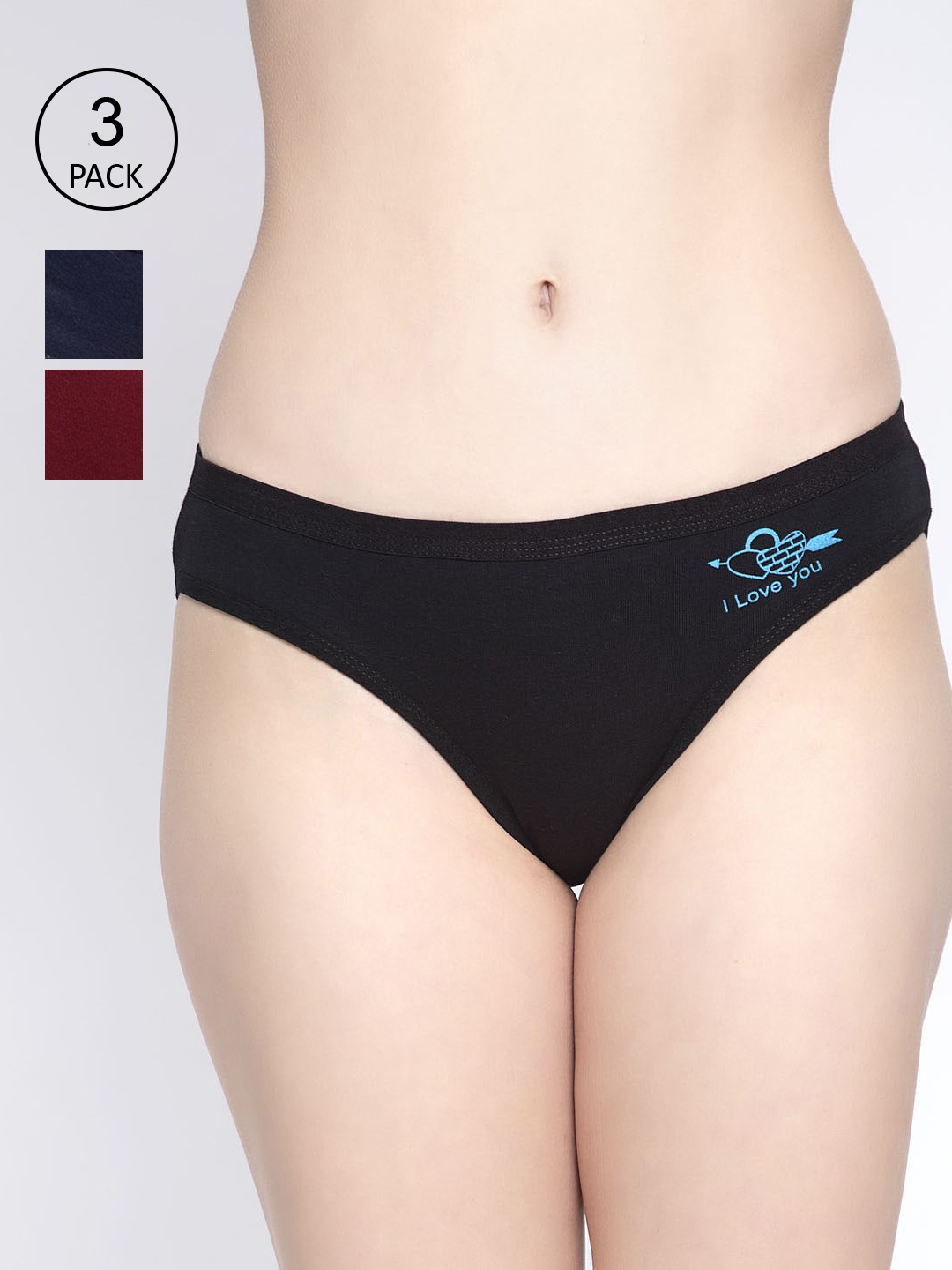 

GRACIT Women Set of 3 Black & Maroon Solid Cotton Hipster Briefs LP32-01-14-17-S