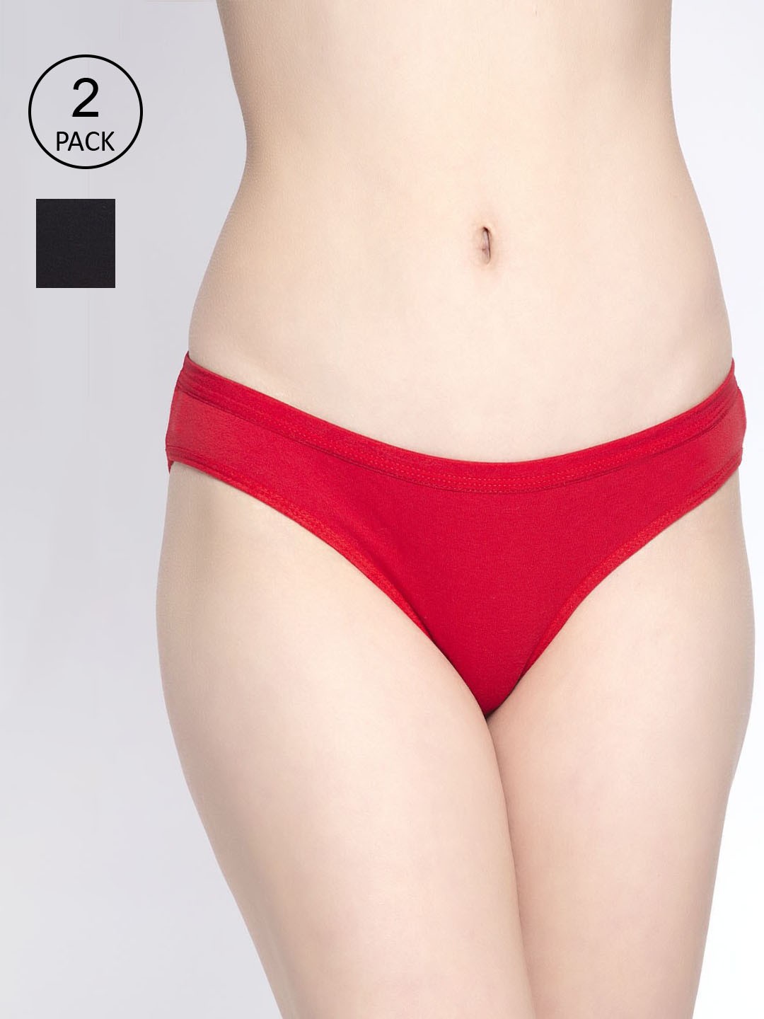 

GRACIT Women Pack Of 2 Black & Red Hipster Briefs