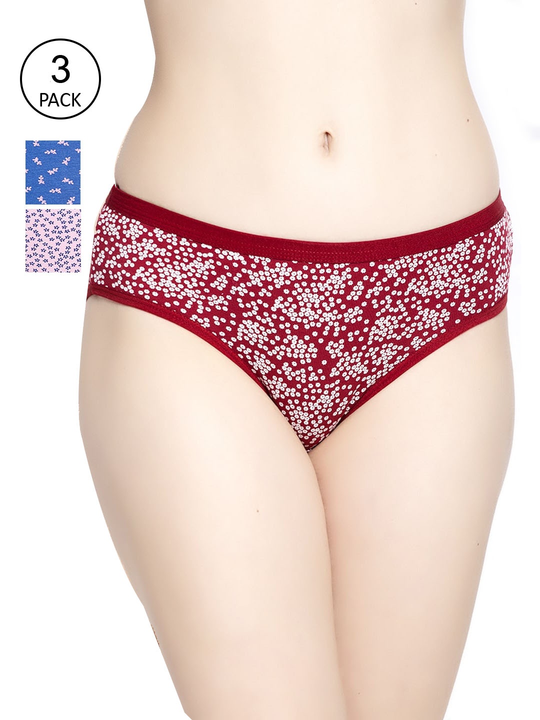 

GRACIT Pack Of 3 Printed Cotton Lycra Hipster Briefs LP27-05-10-14-S, Blue