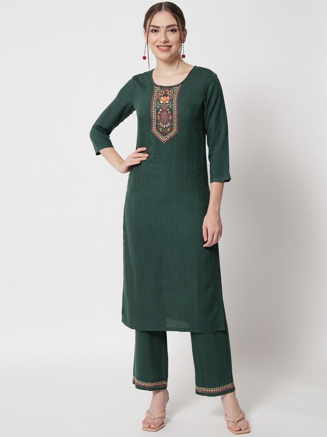 

Sitaram Designer Women Green Kurta with Trousers