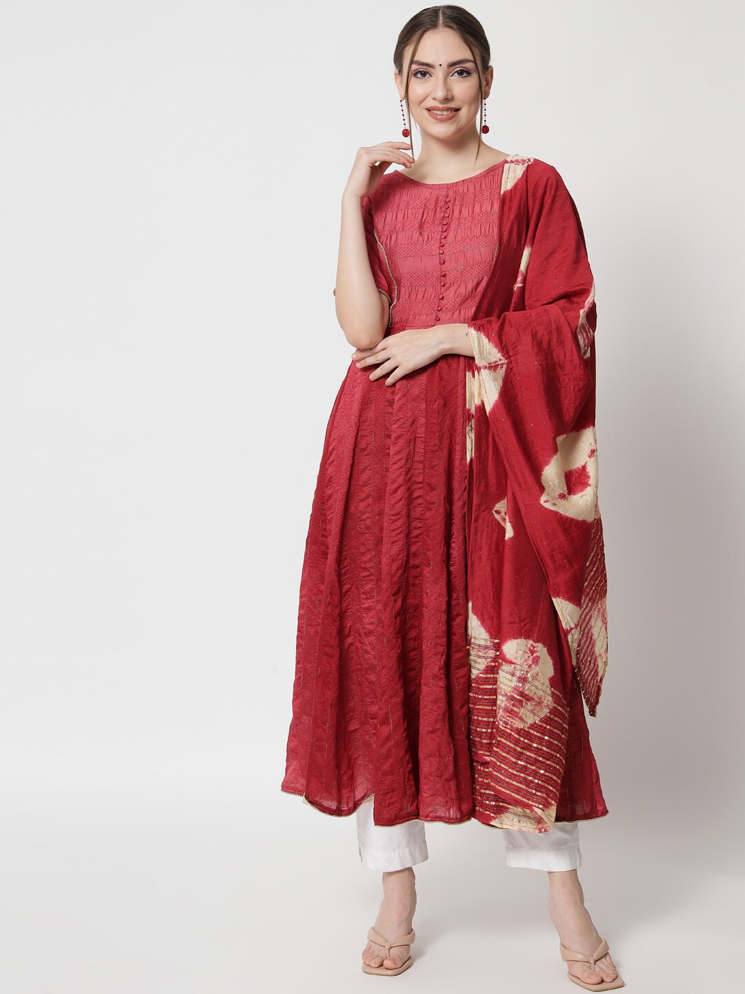 

Sitaram Designer Women Maroon Chanderi Cotton Kurta With Dupatta