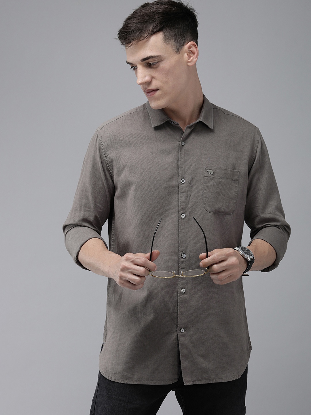 

THE BEAR HOUSE Men Grey Slim Fit Casual Shirt