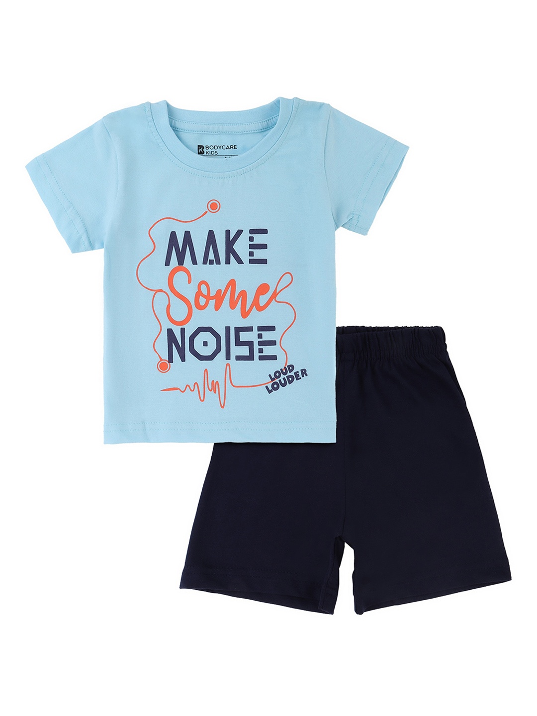 

Bodycare Kids Boys Blue & Navy Blue Printed Pure Cotton T-shirt with Shorts