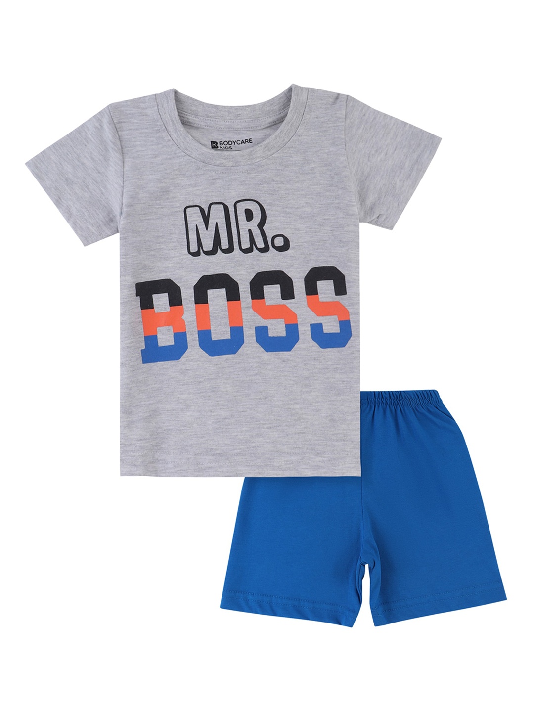 

Bodycare Kids Boys Grey & Blue Printed Pure Cotton Clothing Set