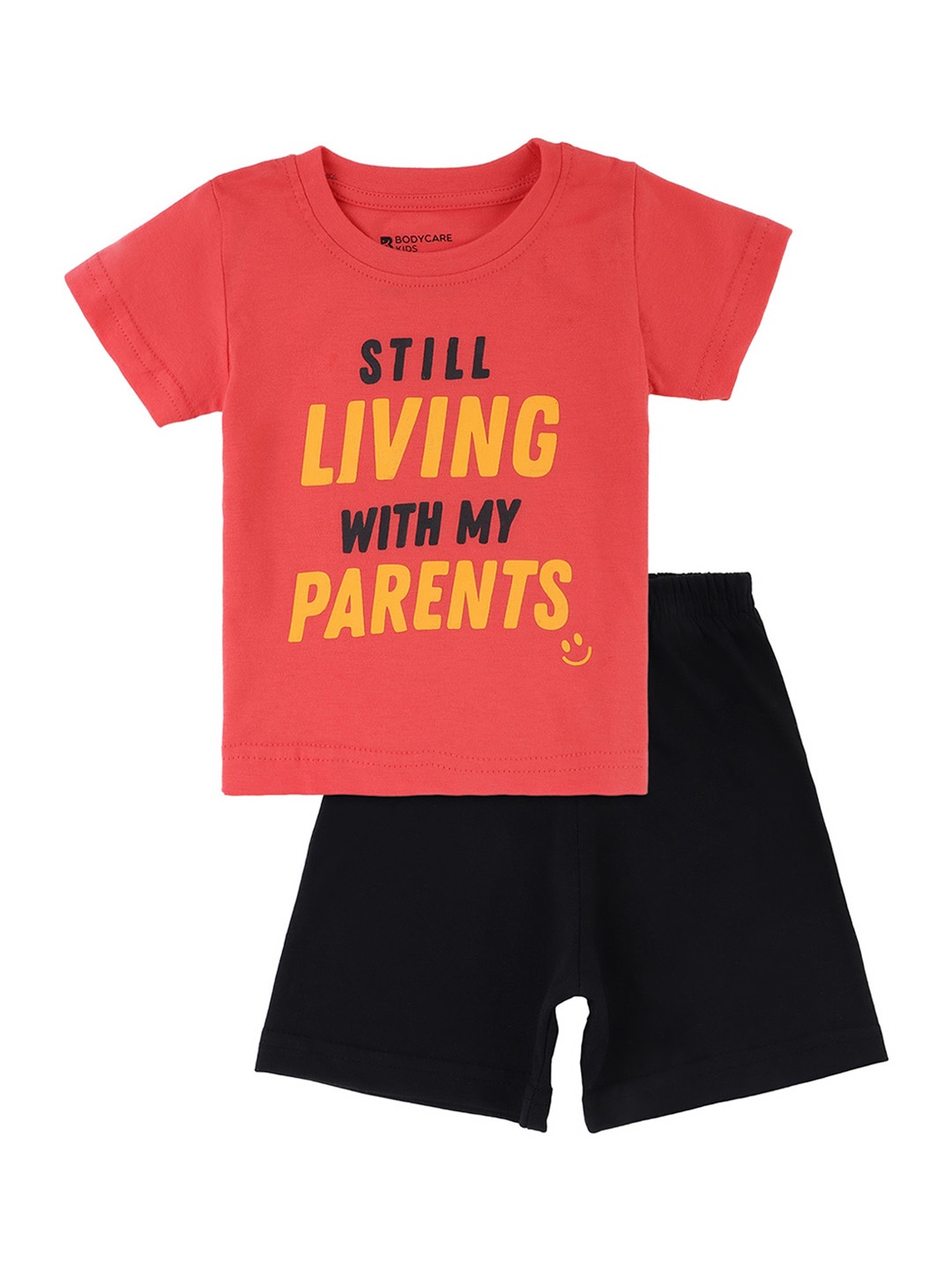 

Bodycare Kids Boys Red & Black Cotton Printed T-shirt with Shorts