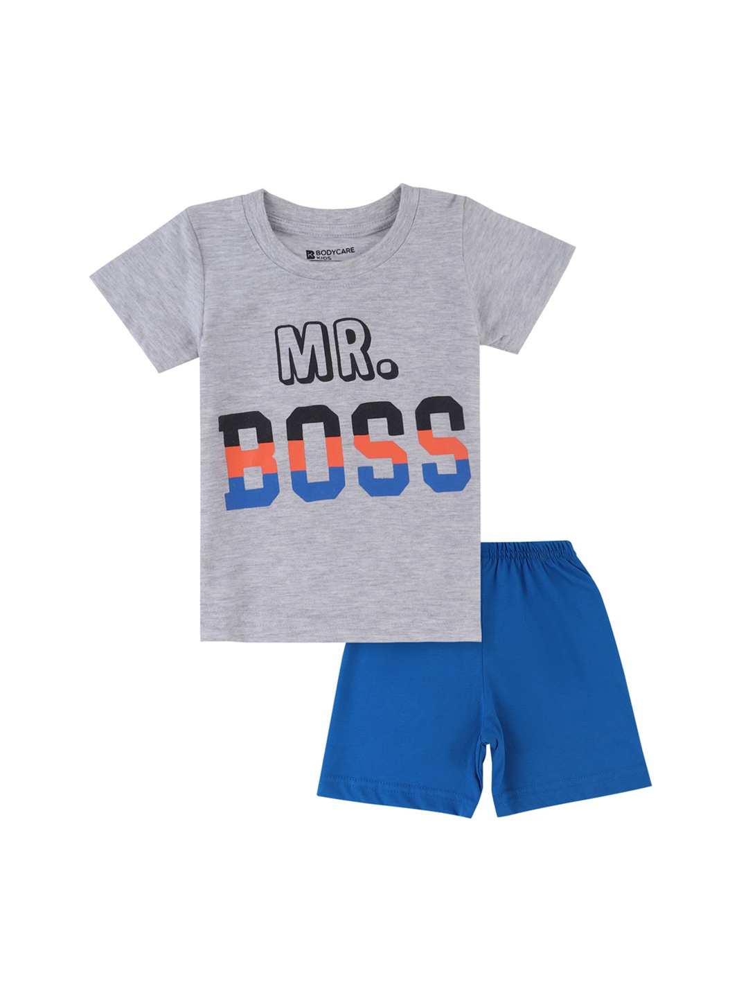 Bodycare Kids Boys Grey & Blue Printed Cotton T-shirt with Shorts