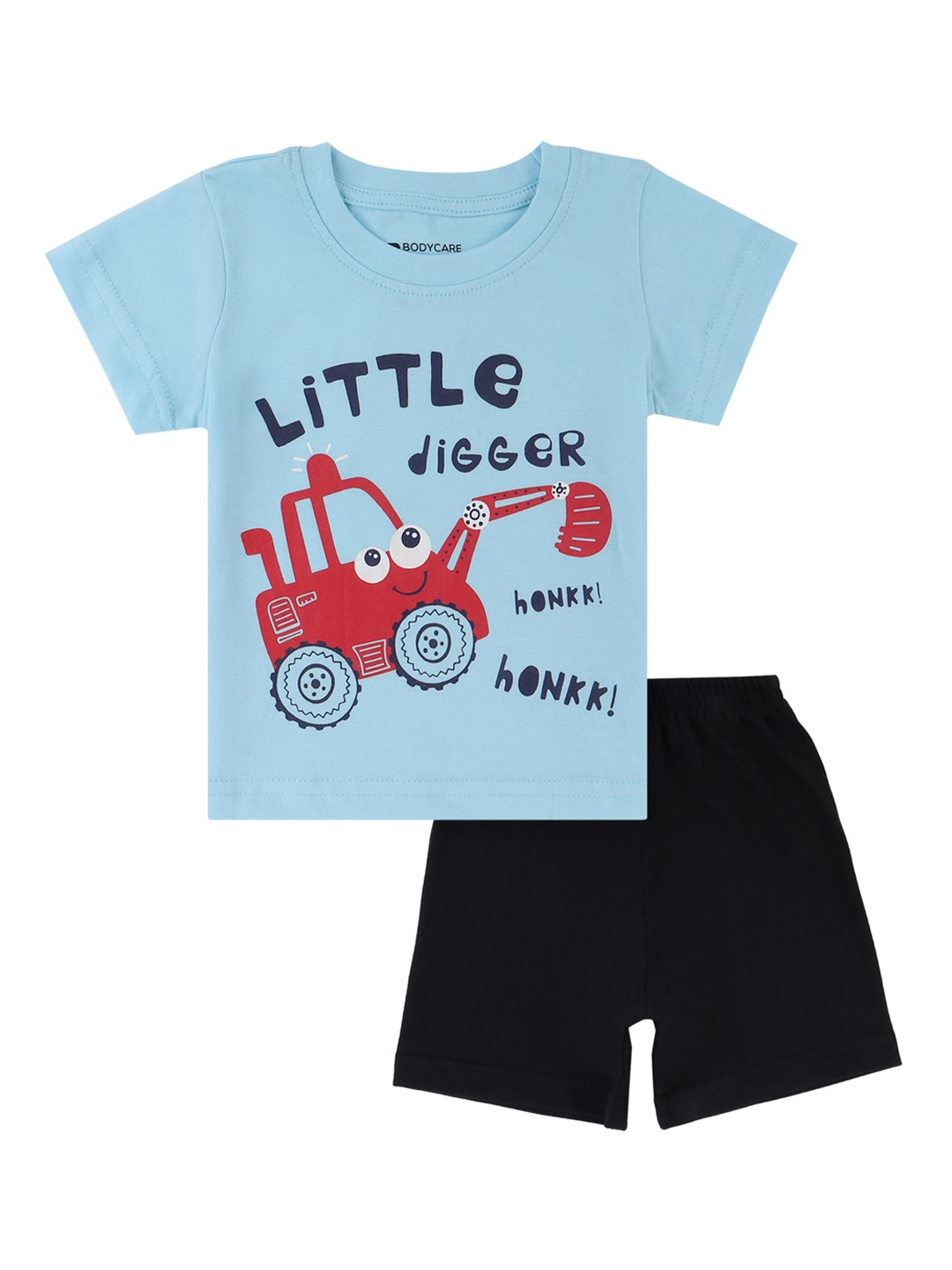 

Bodycare Kids Boys Blue & Black Printed Pure Cotton T-shirt with Shorts