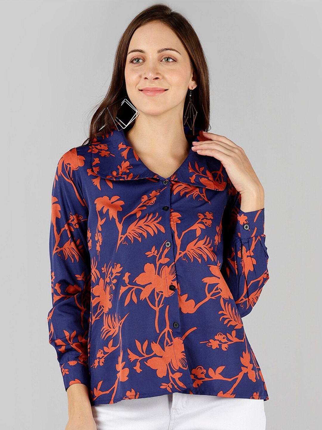 

Fashfun Blue Floral Print Crepe Top