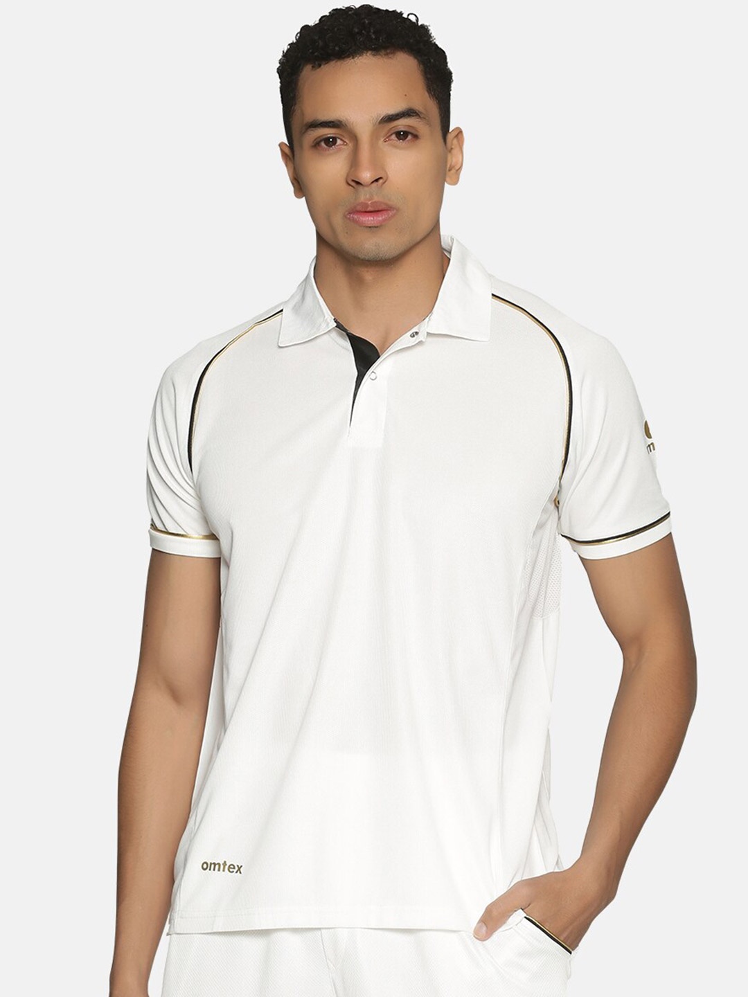 

Omtex Men White Polo Collar T-shirt