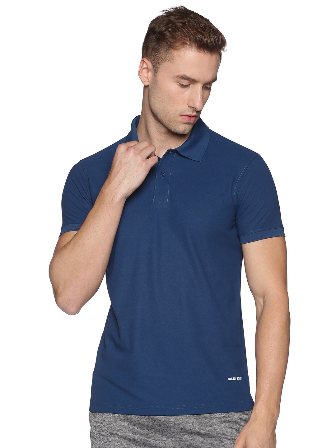 

Omtex Men Blue Polo Collar T-shirt