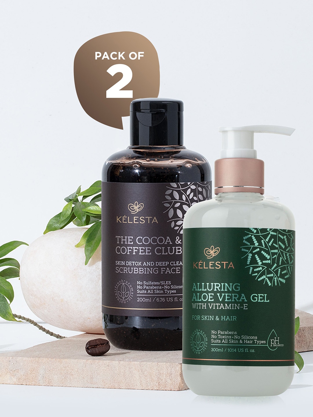 

KELESTA Set Of 2 Facewash & Organic Aloe Vera Gel, Brown