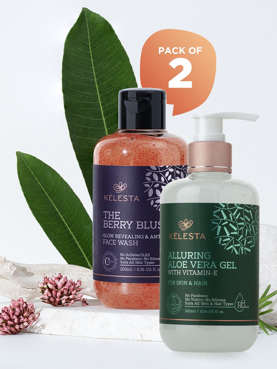 

KELESTA Pure Aloe Vera Gel & Facewash Skin Care Gift Set 500ml, Orange