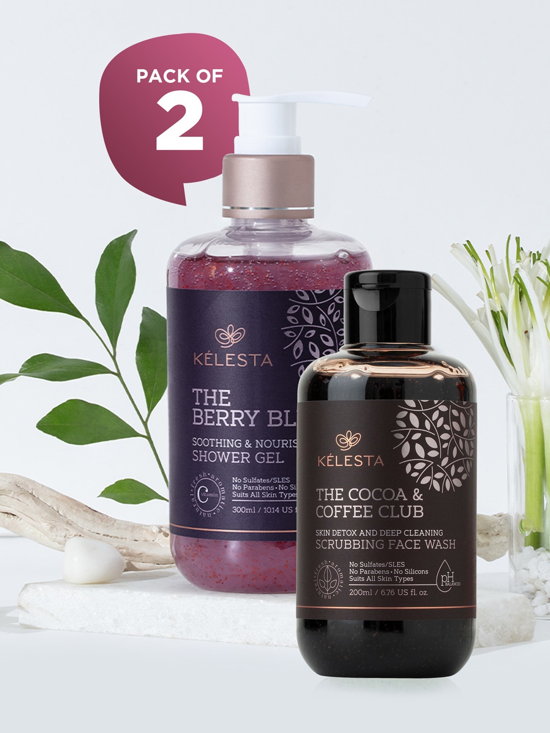

KELESTA Set of The Cocoa & Coffee Club Face Wash 200ml & Berry Blush Shower Gel 300ml, Brown