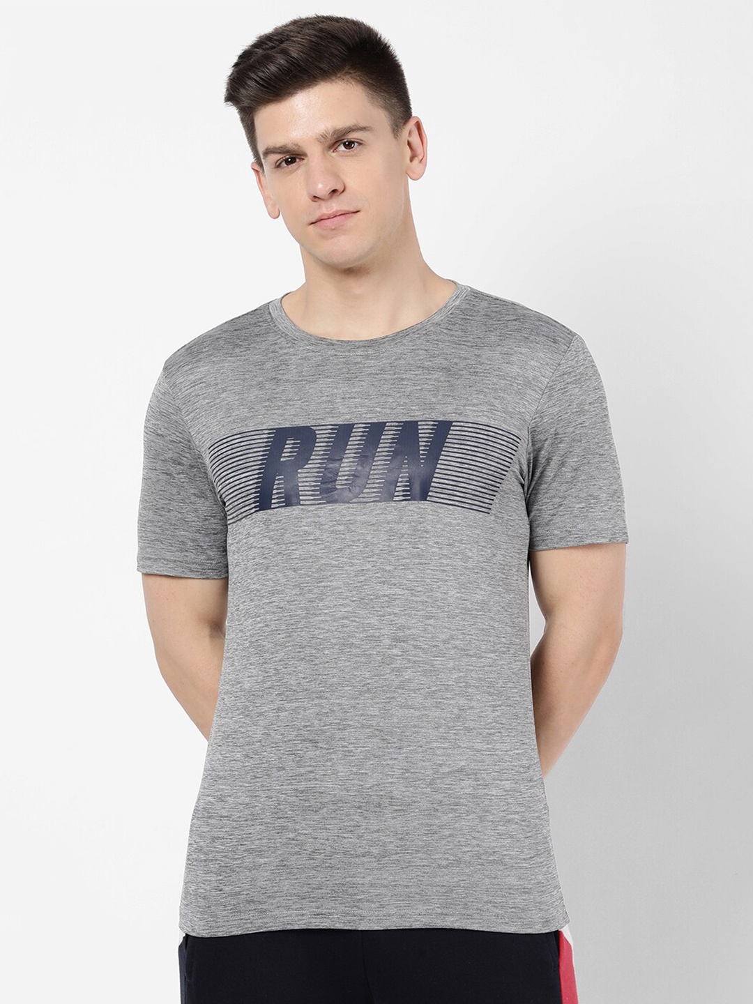 

R&B Men Grey Typography Polyester Round Neck T-shirt