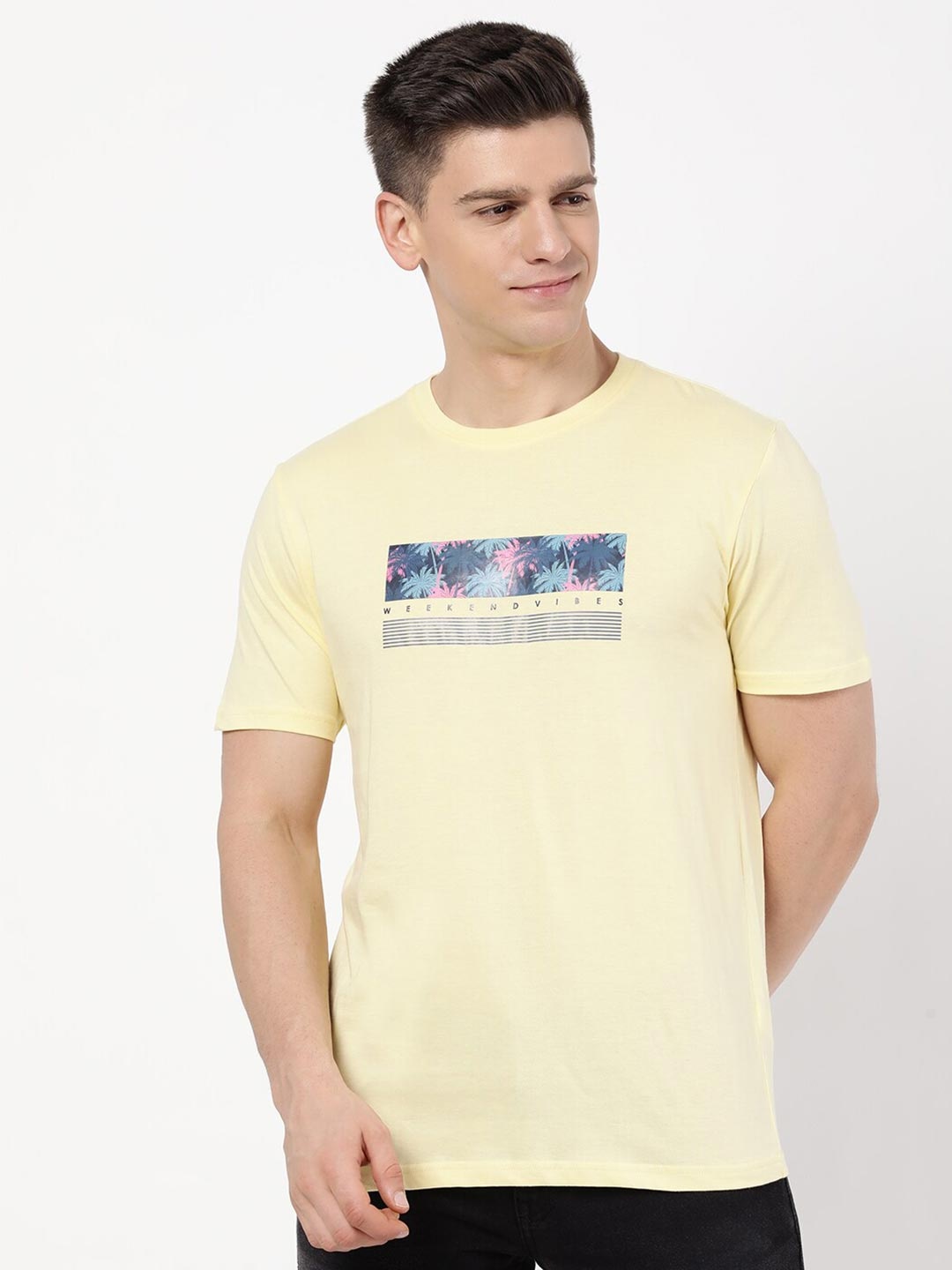 

R&B Men Yellow Typography Printed T-shirt