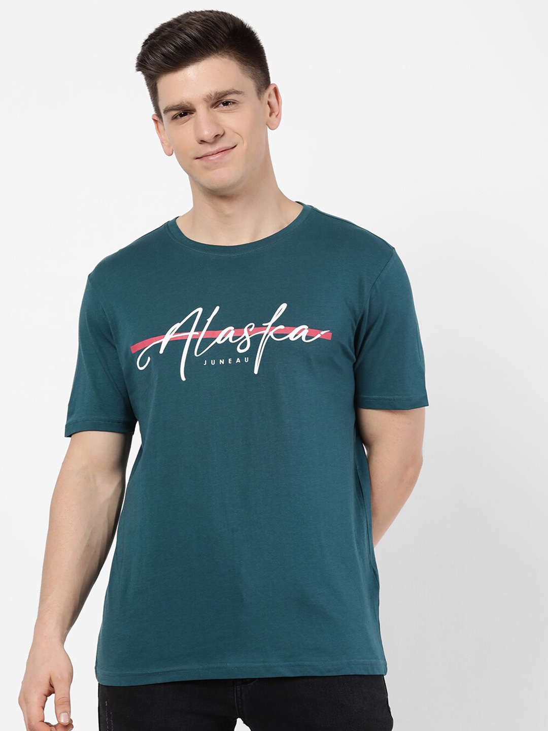 

R&B Men Green & White Typography T-shirt