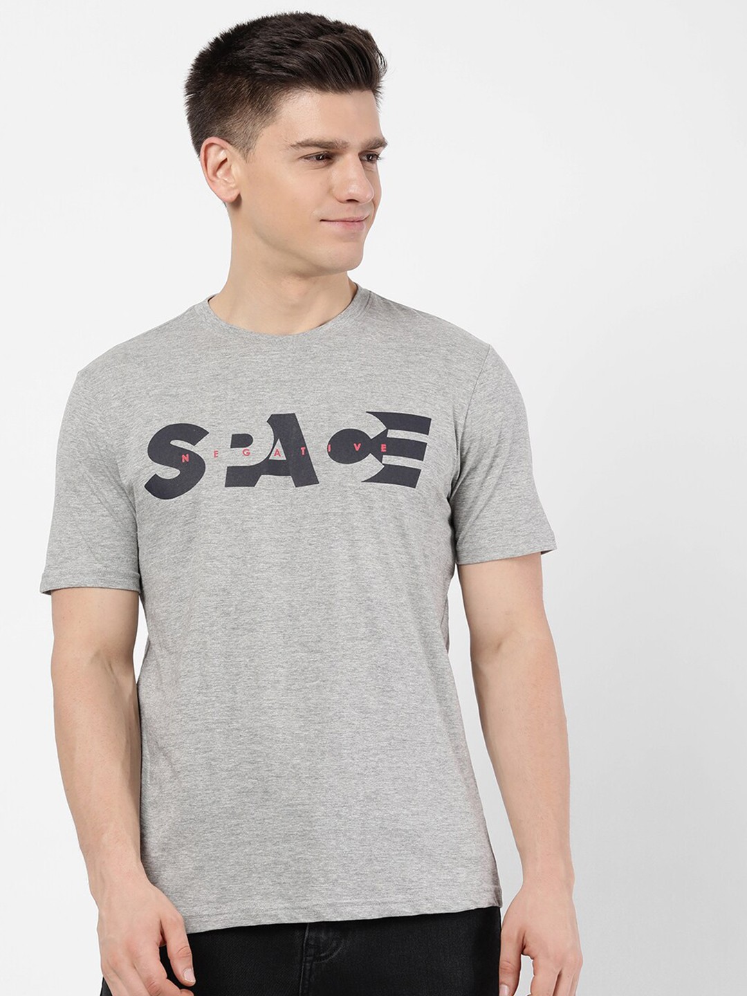 

R&B Men Grey Typography Printed T-shirt