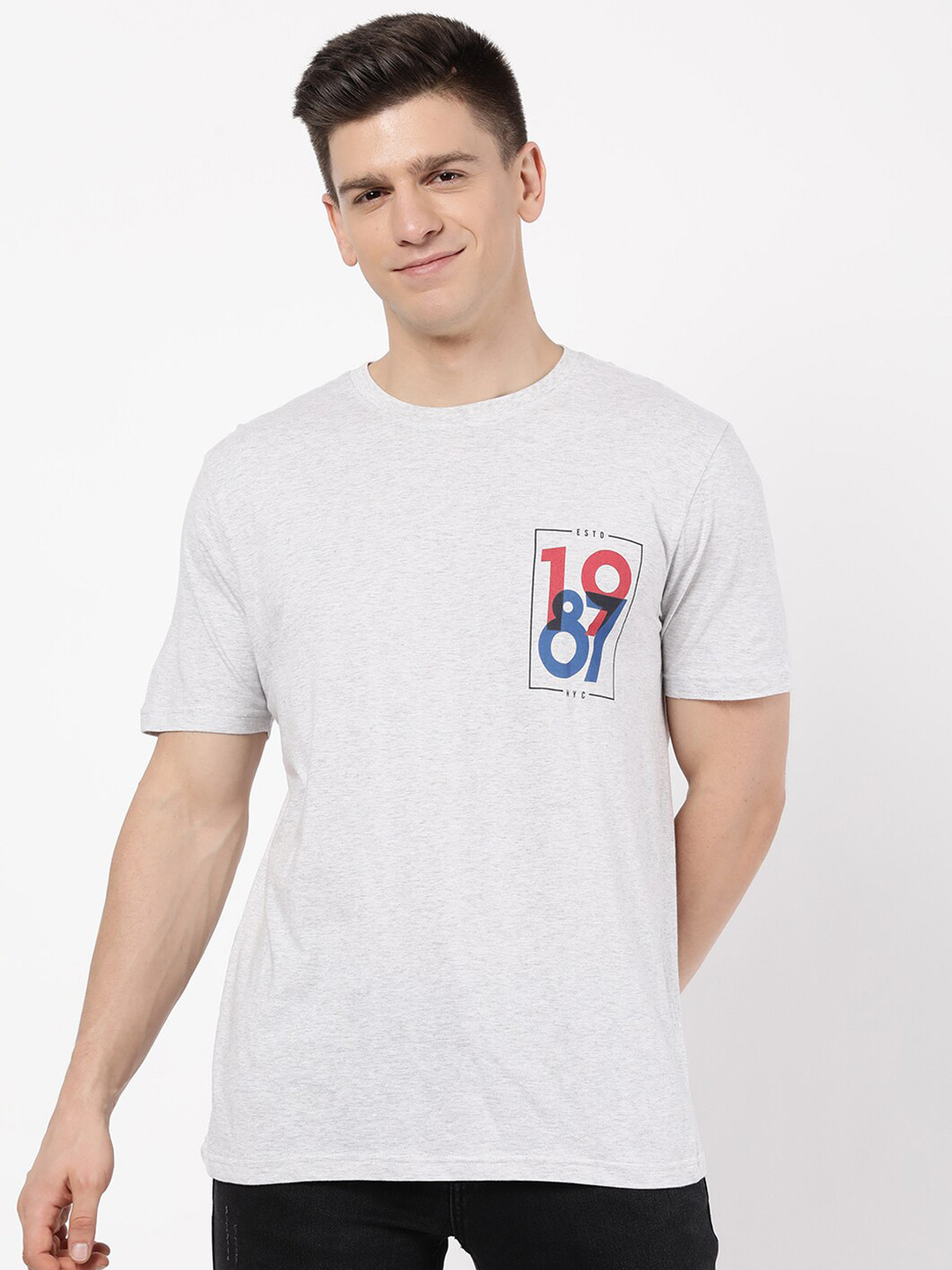 

R&B Men Grey Typography Printed T-shirt
