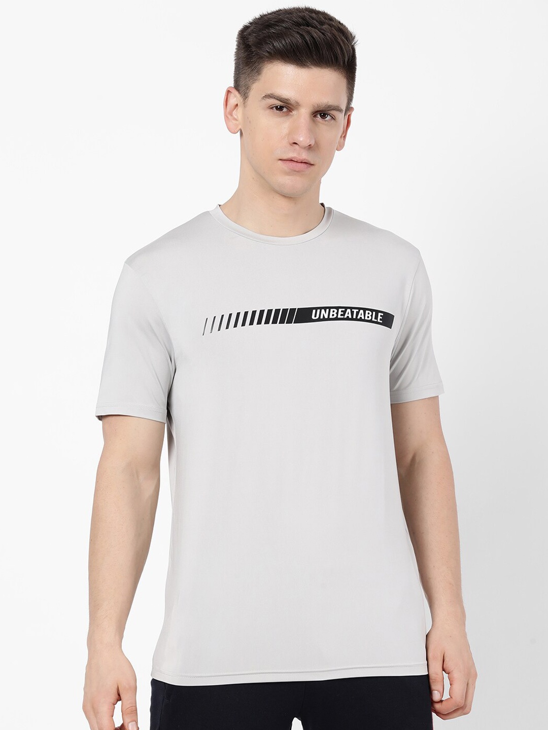 

R&B Men Grey Typography Short Sleeve Round Neck T-shirt