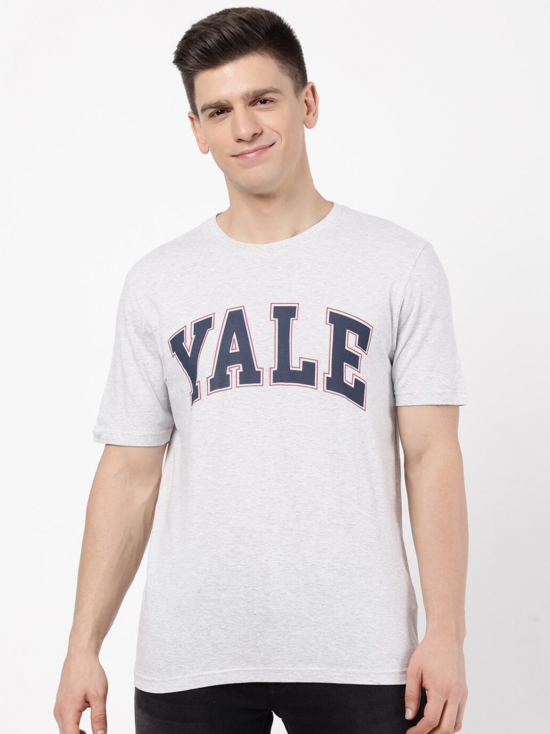 

R&B Men Grey Typography Printed T-shirt
