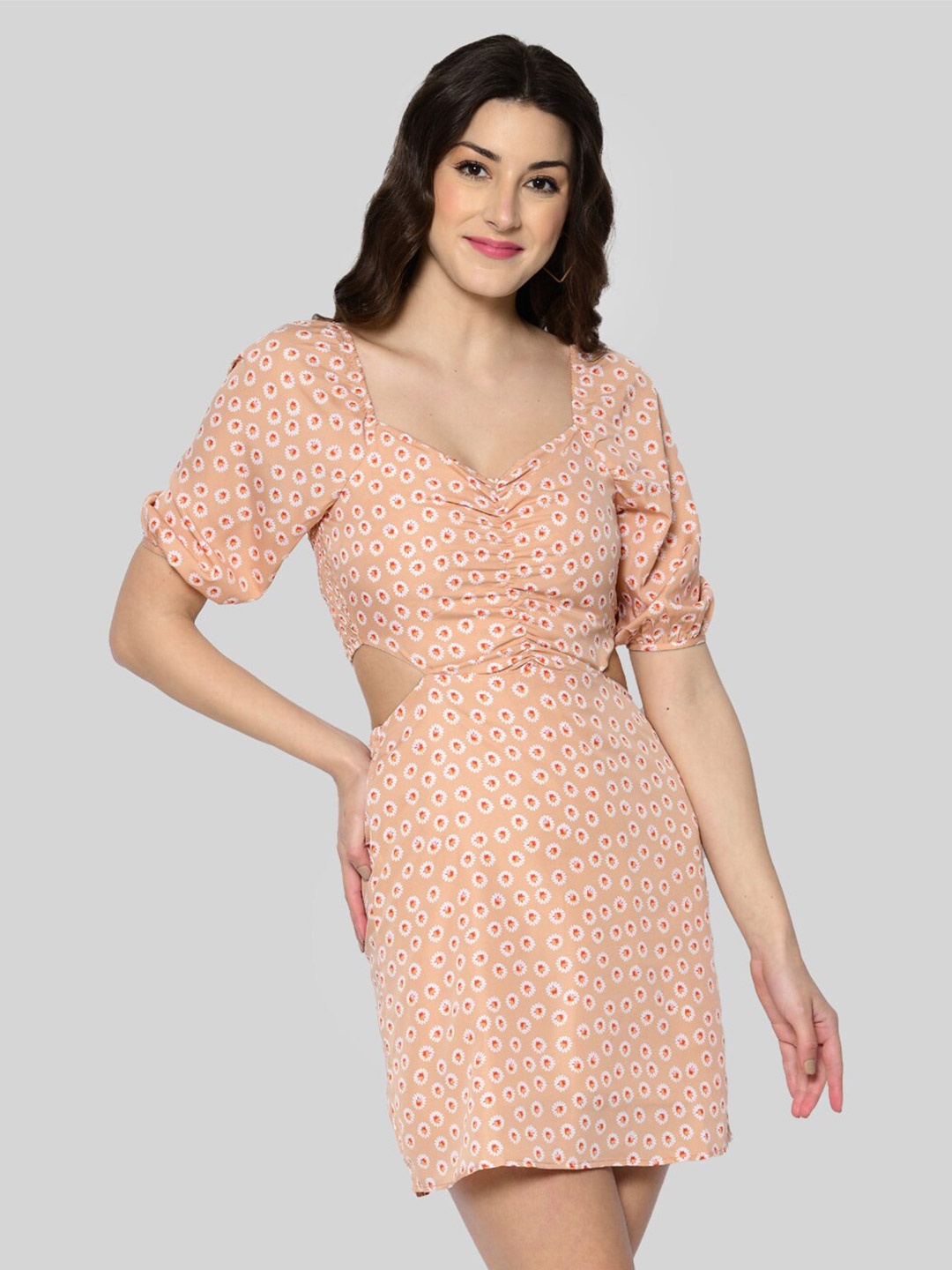 

PRETTY LOVING THING Cream-Coloured Floral Sheath Dress