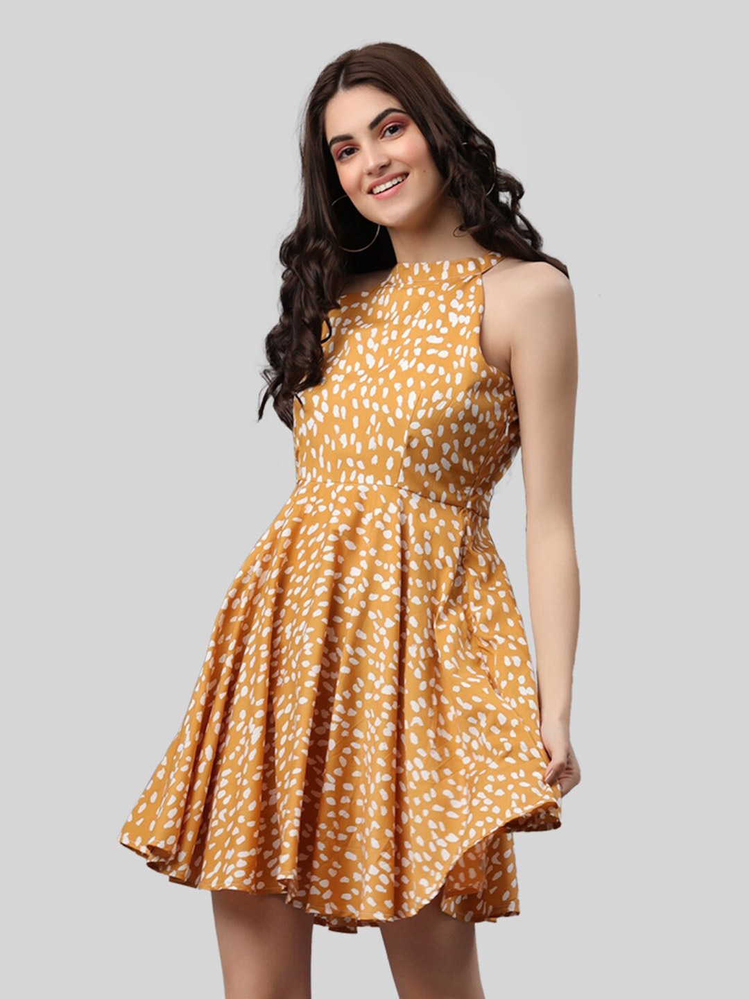 

PRETTY LOVING THING Yellow Printed Halter Neck Dress