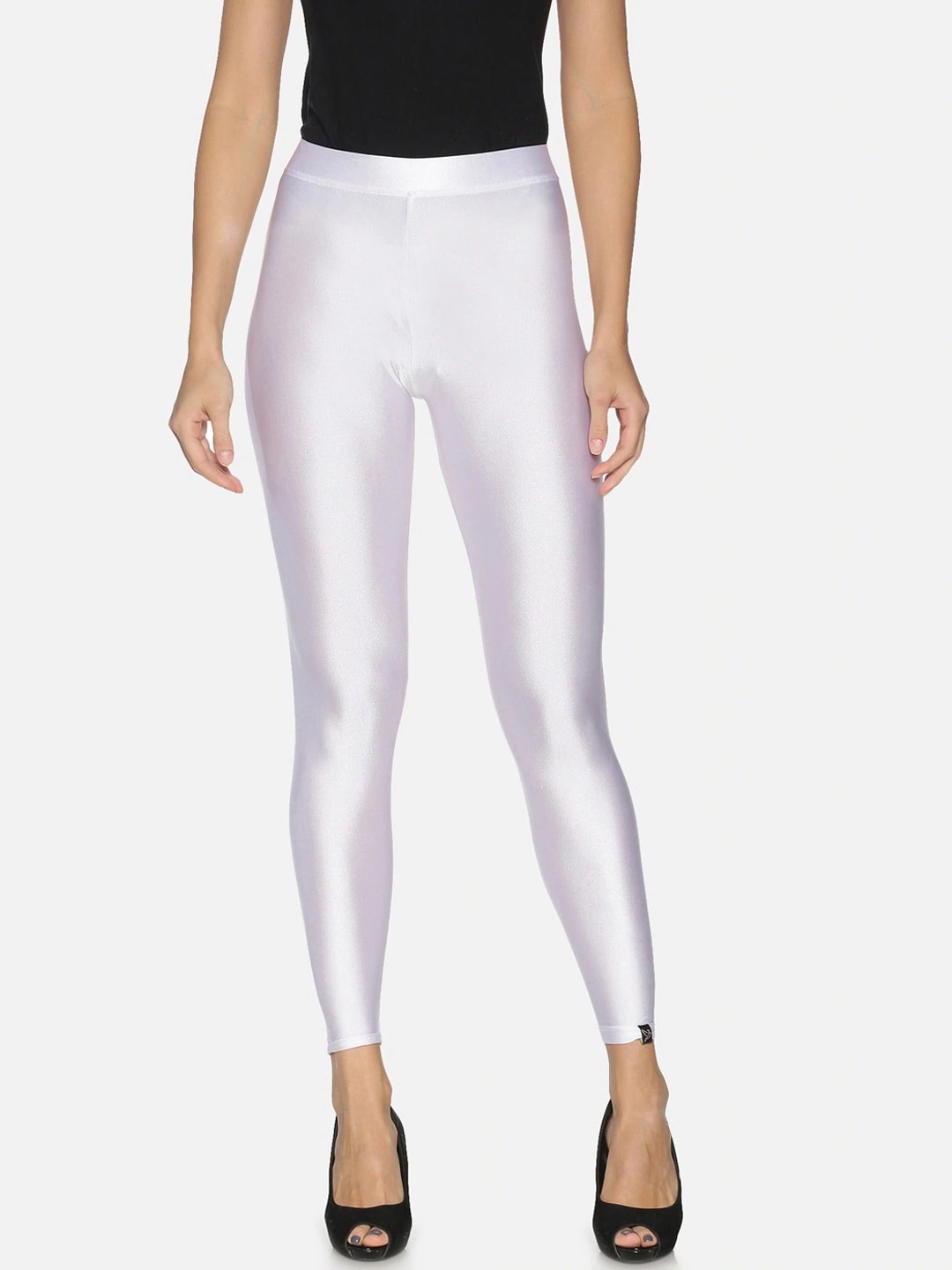 

TWIN BIRDS Women White Solid Shimmer Ankle-Length Leggings