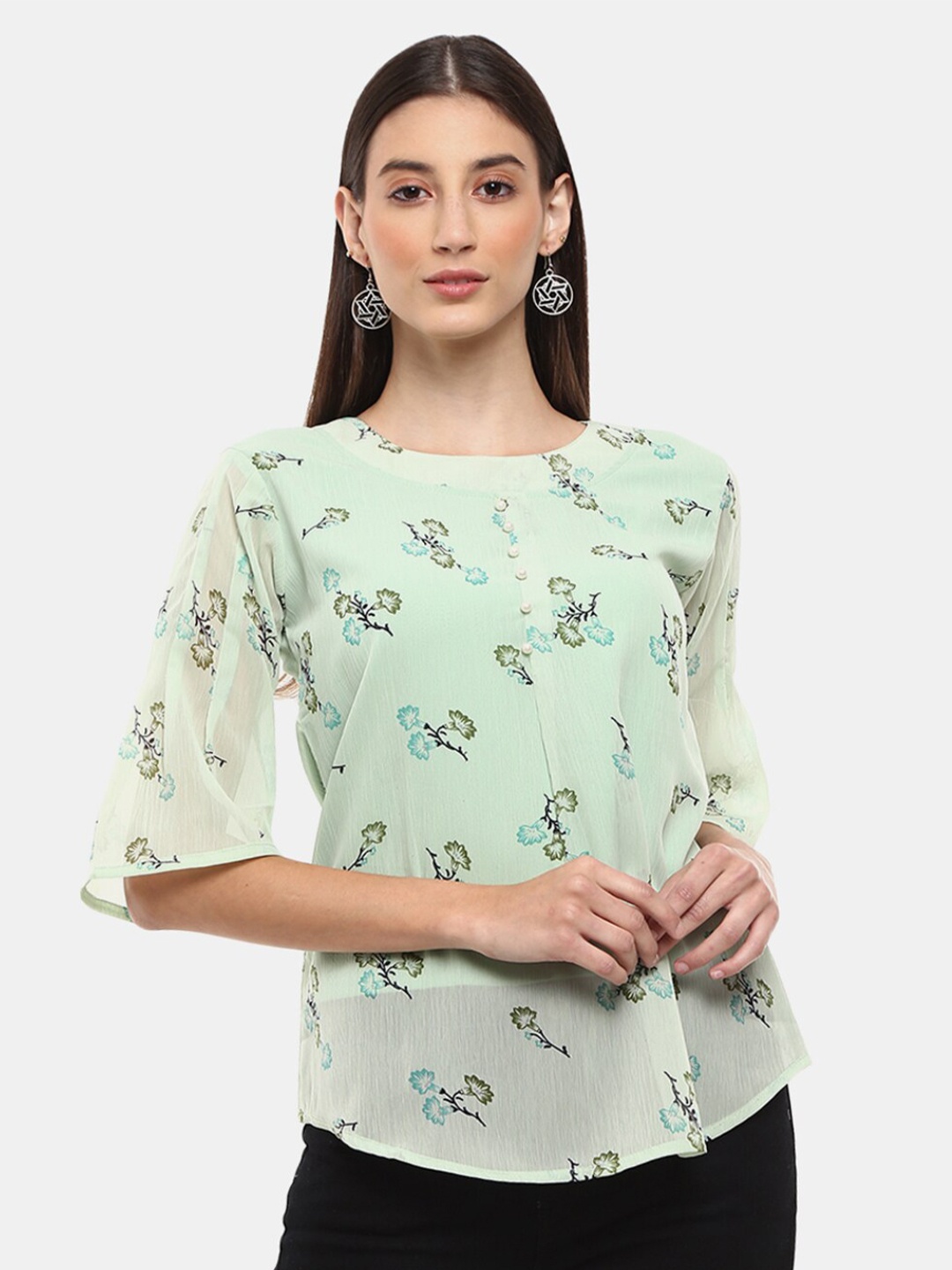 

V-Mart Green Floral Print Top