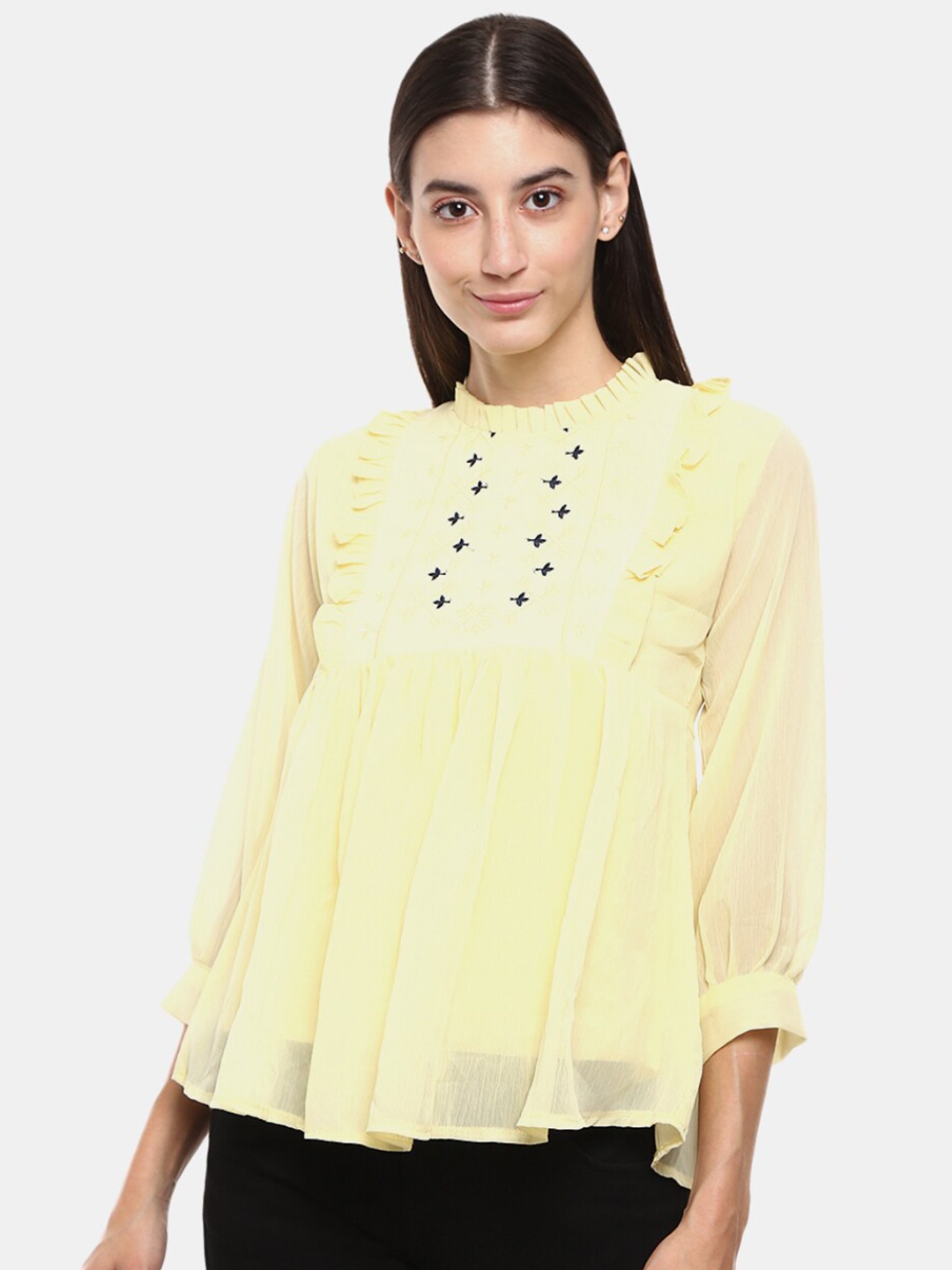 

V-Mart Yellow Mandarin Collar Top