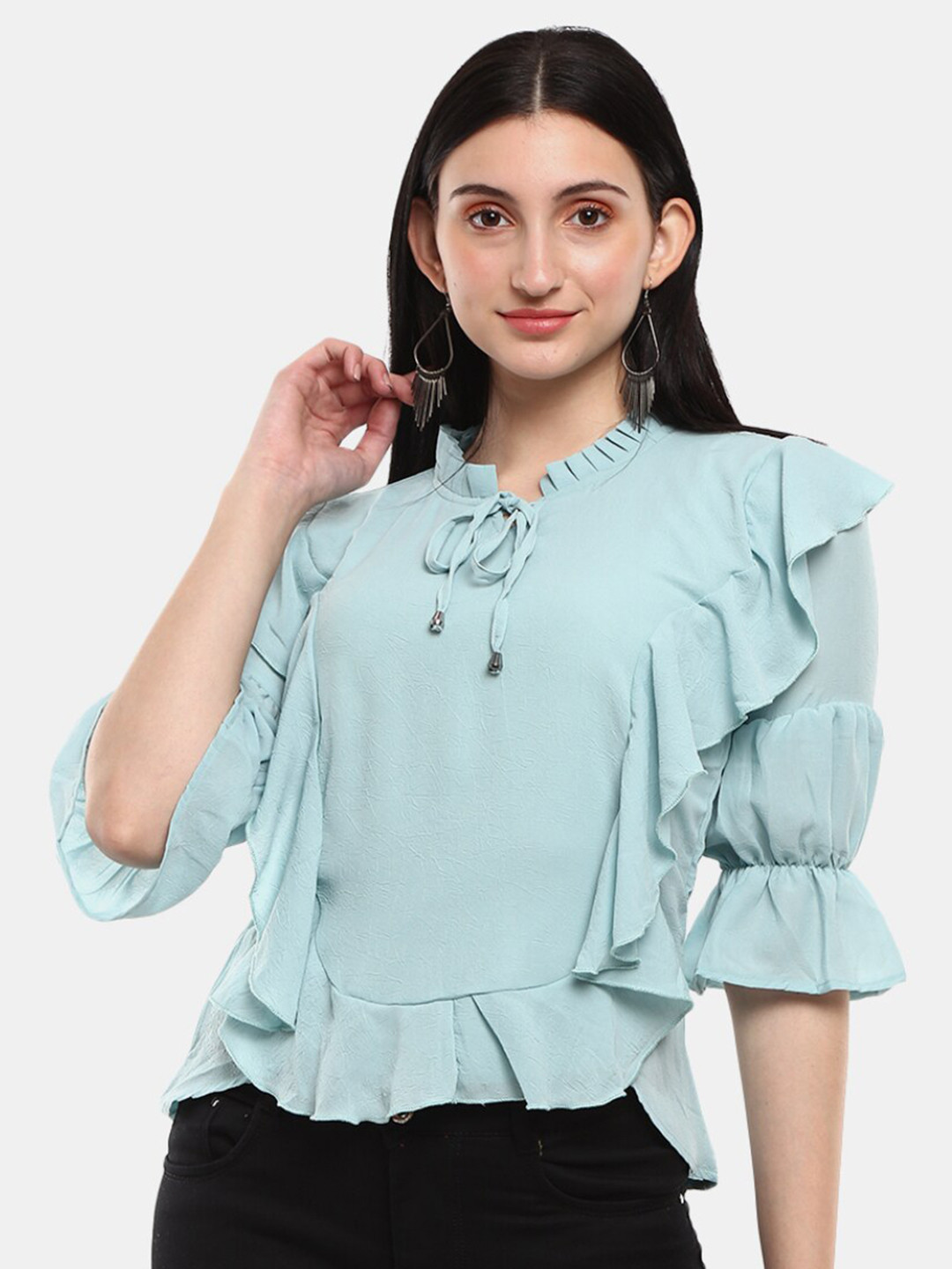 

V-Mart Grey Tie-Up Neck Top