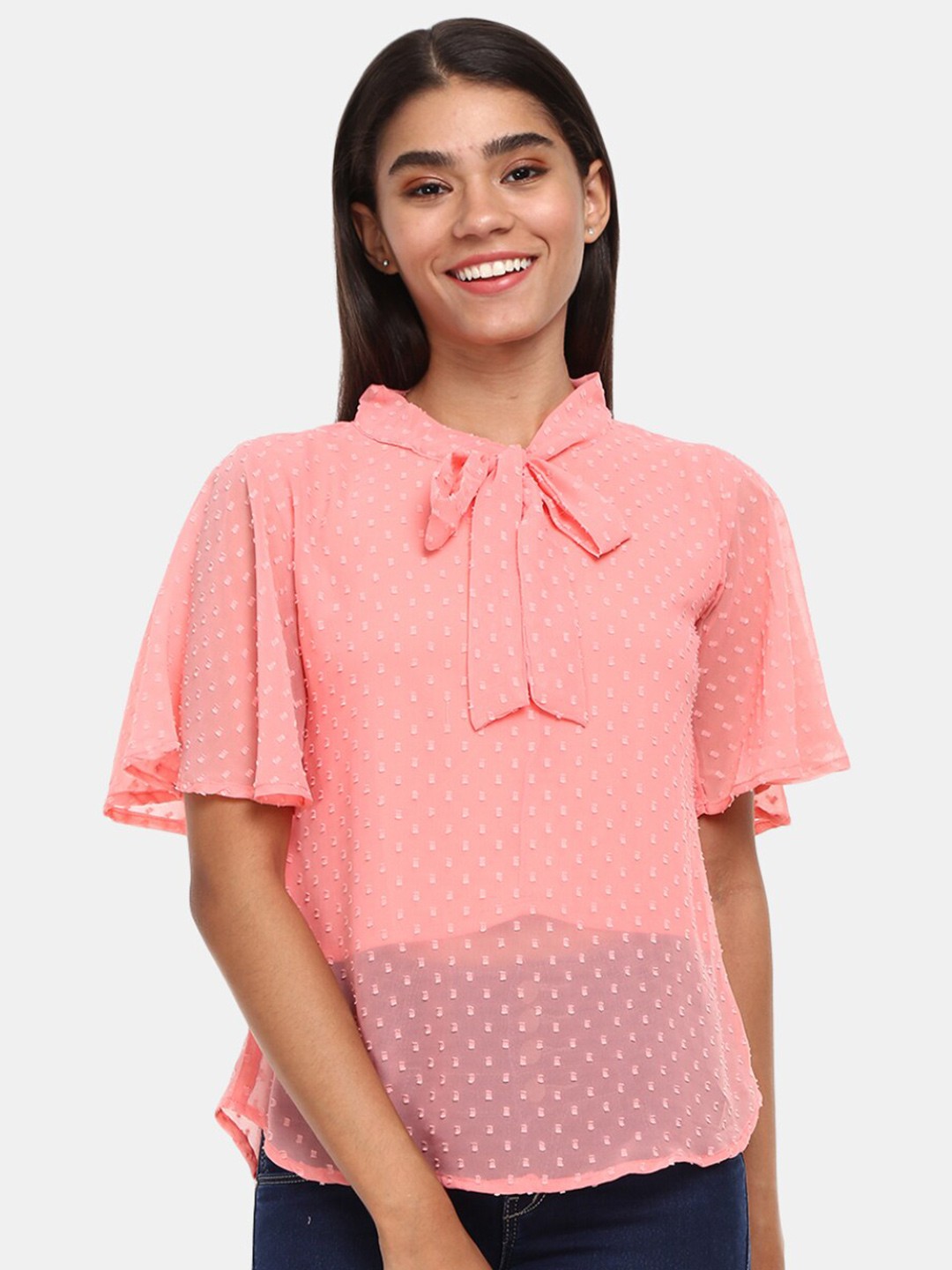 

V-Mart Women Pink Tie-Up Neck Top