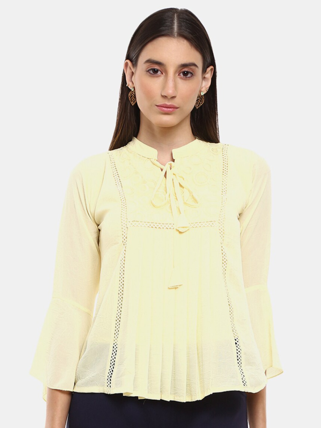 

V-Mart Yellow Tie-Up Neck Top