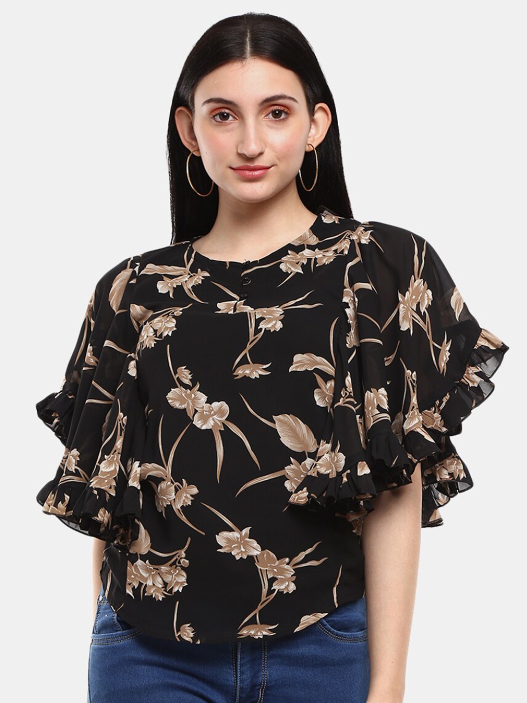 

V-Mart Black Floral Print Top