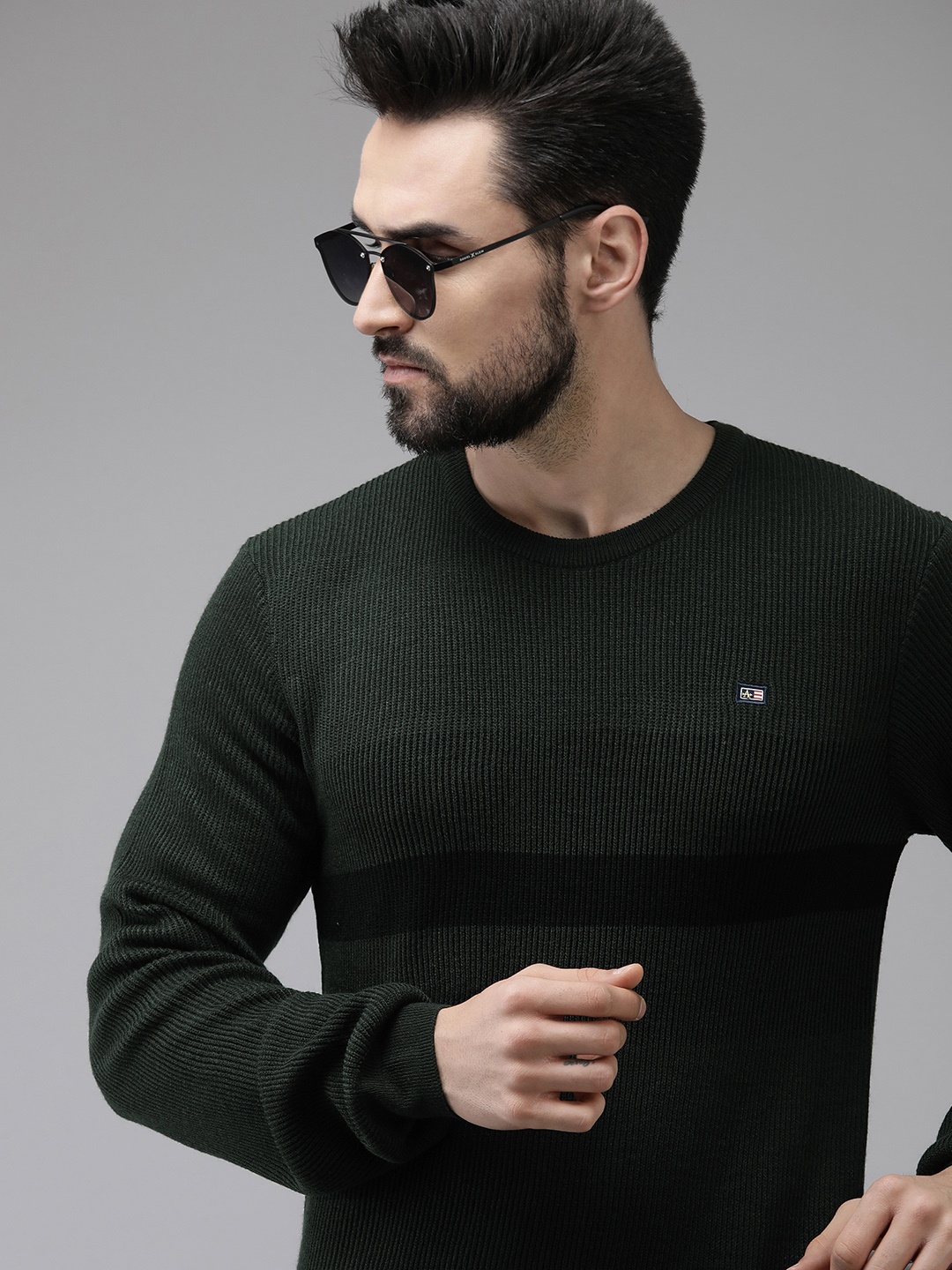 

Arrow Men Olive Green Ribbed Pullover