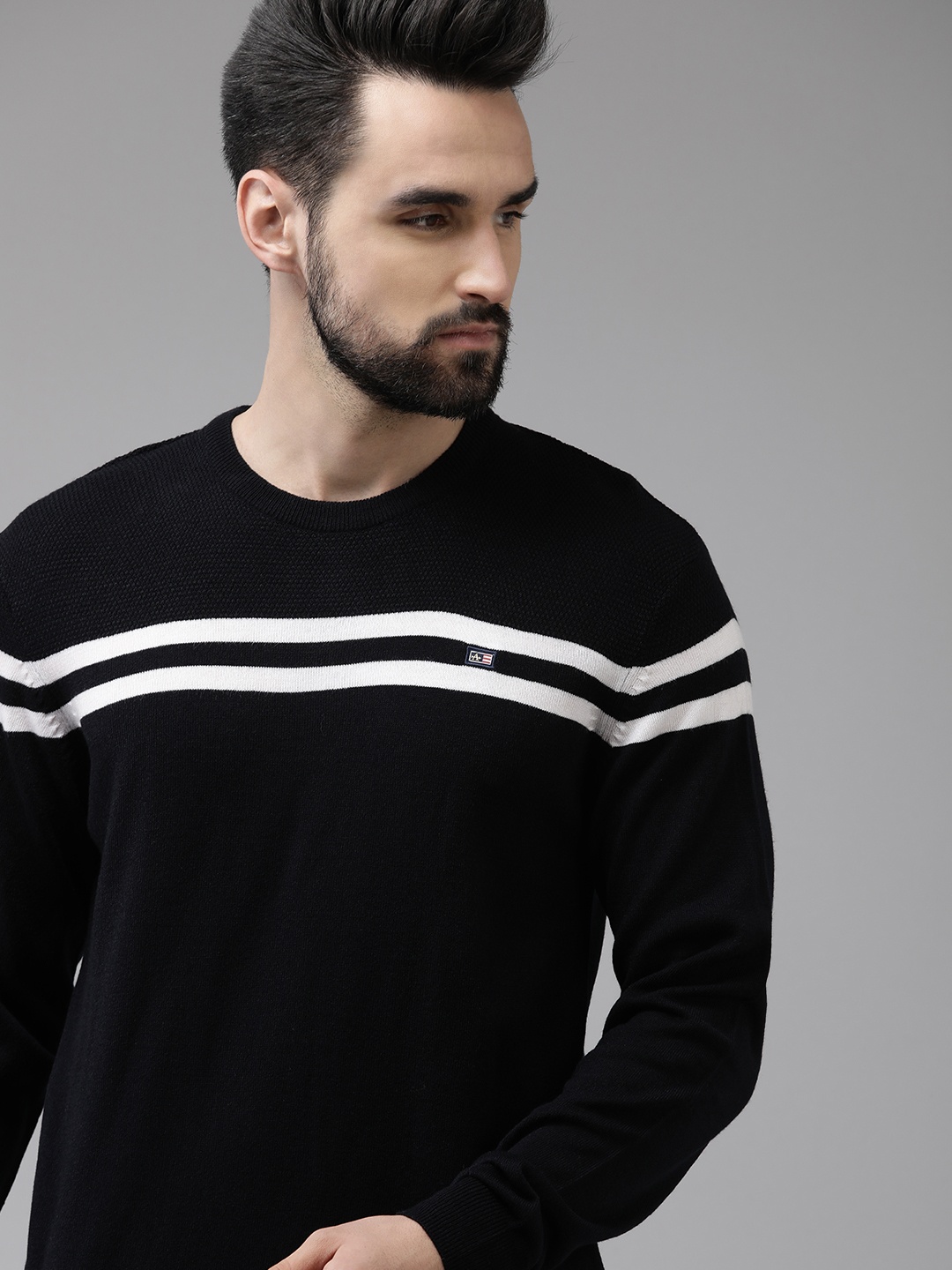 

Arrow Men Navy Blue Striped Pullover