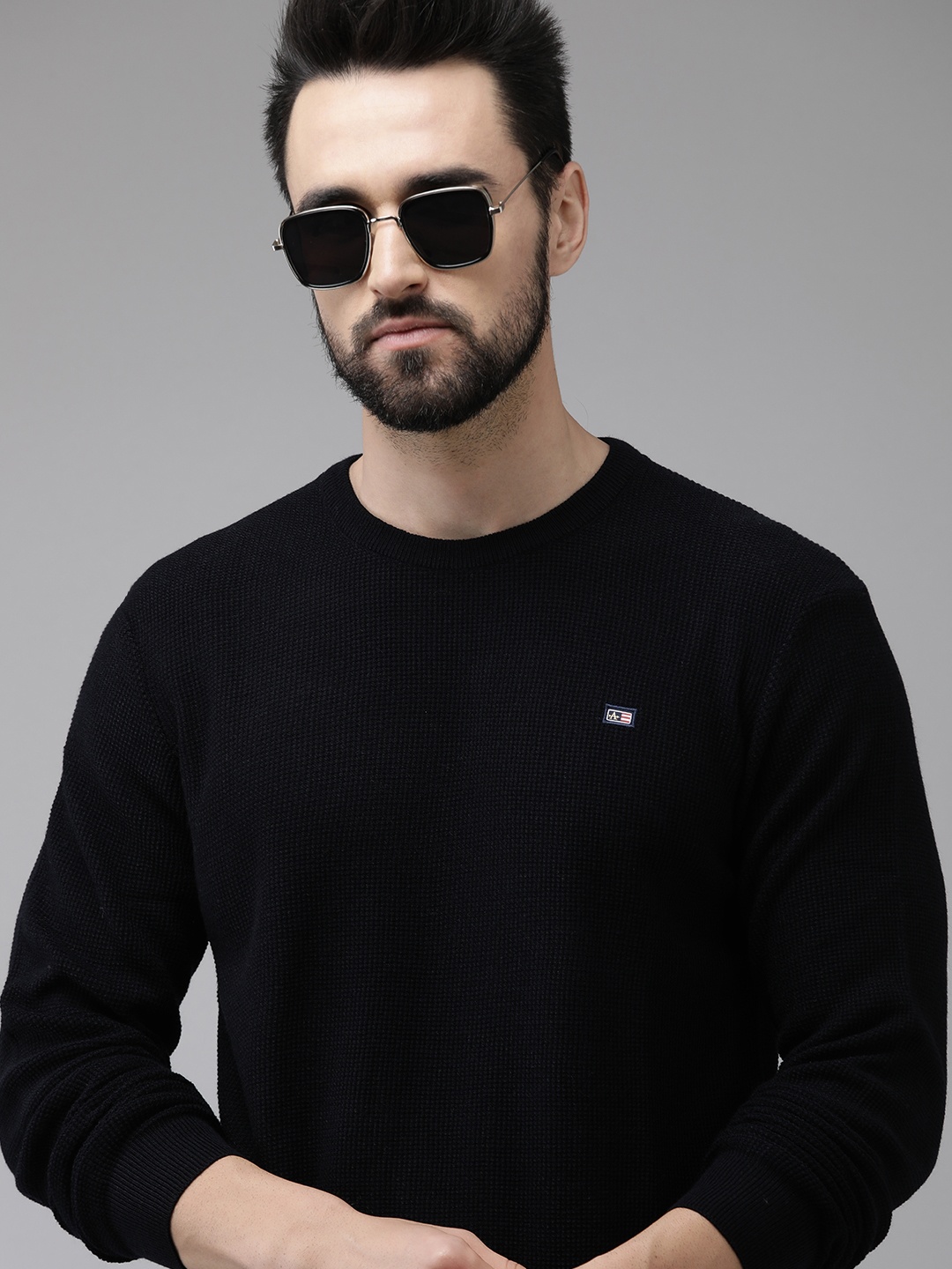 

Arrow Men Navy Blue Solid Pullover