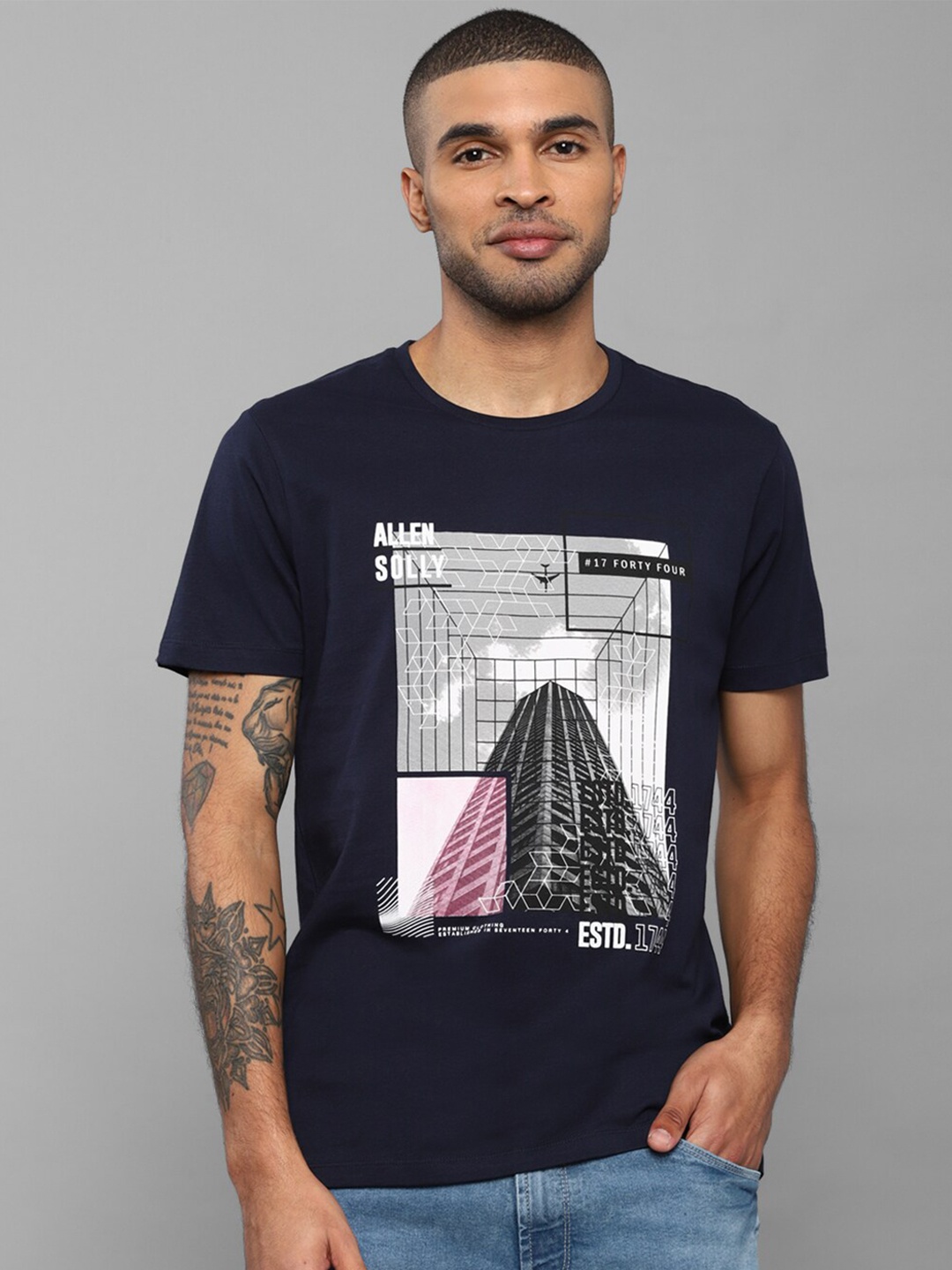 

Allen Solly Men's Navy Blue Printed T-shirt