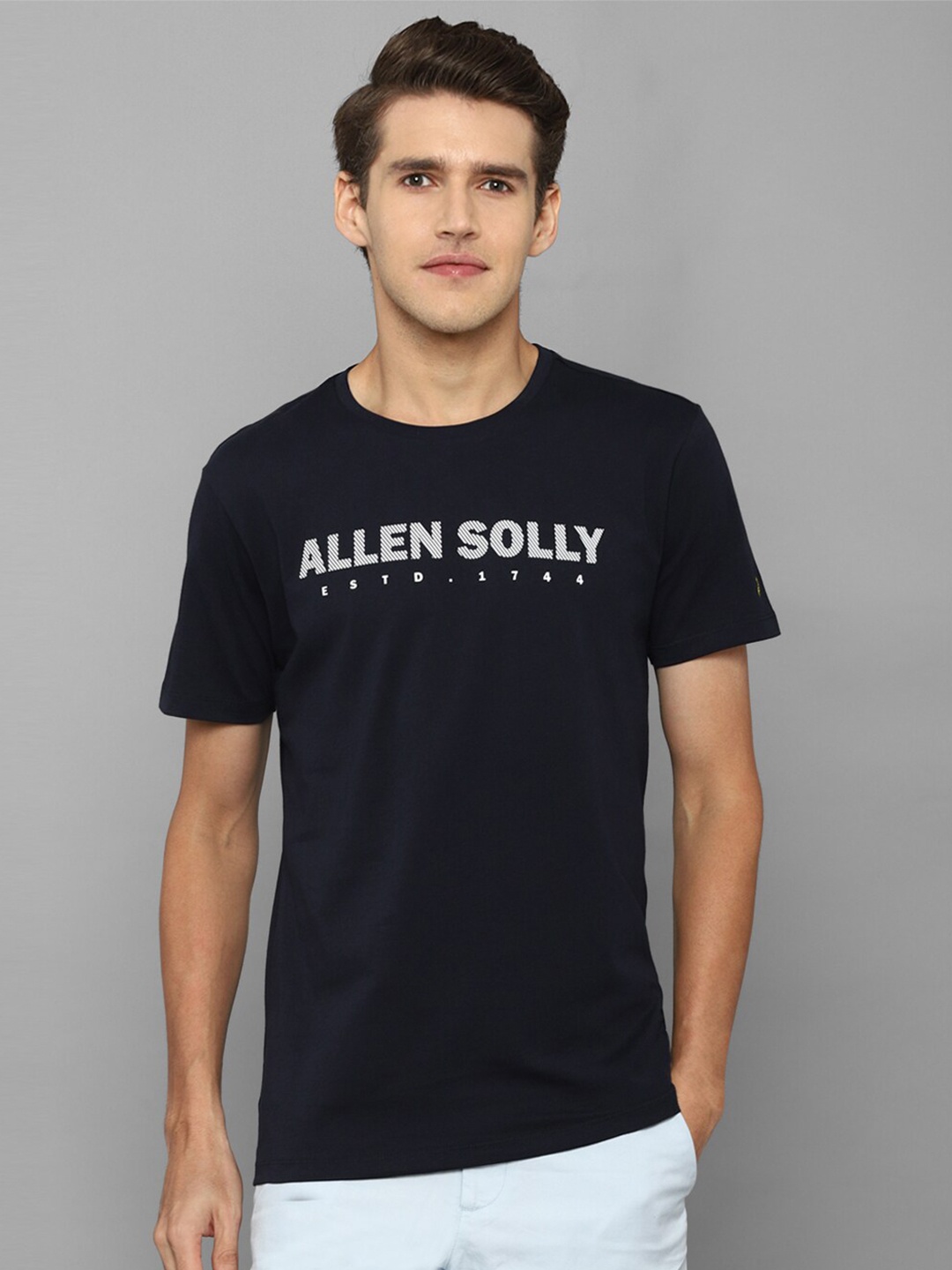 

Allen Solly Men Navy Blue Typography Printed Slim Fit T-shirt