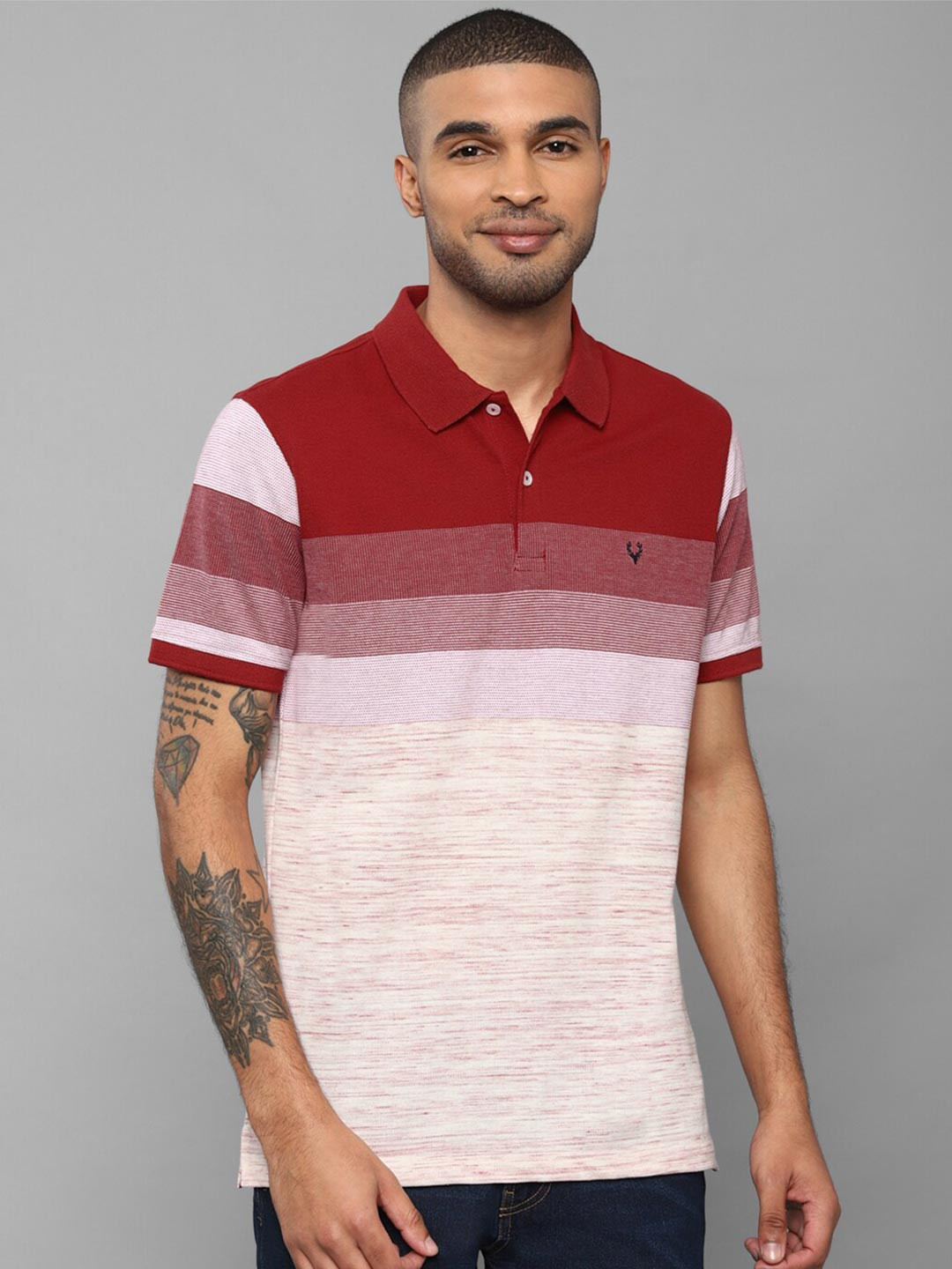 

Allen Solly Men Cream-Coloured Colourblocked Polo Collar T-shirt